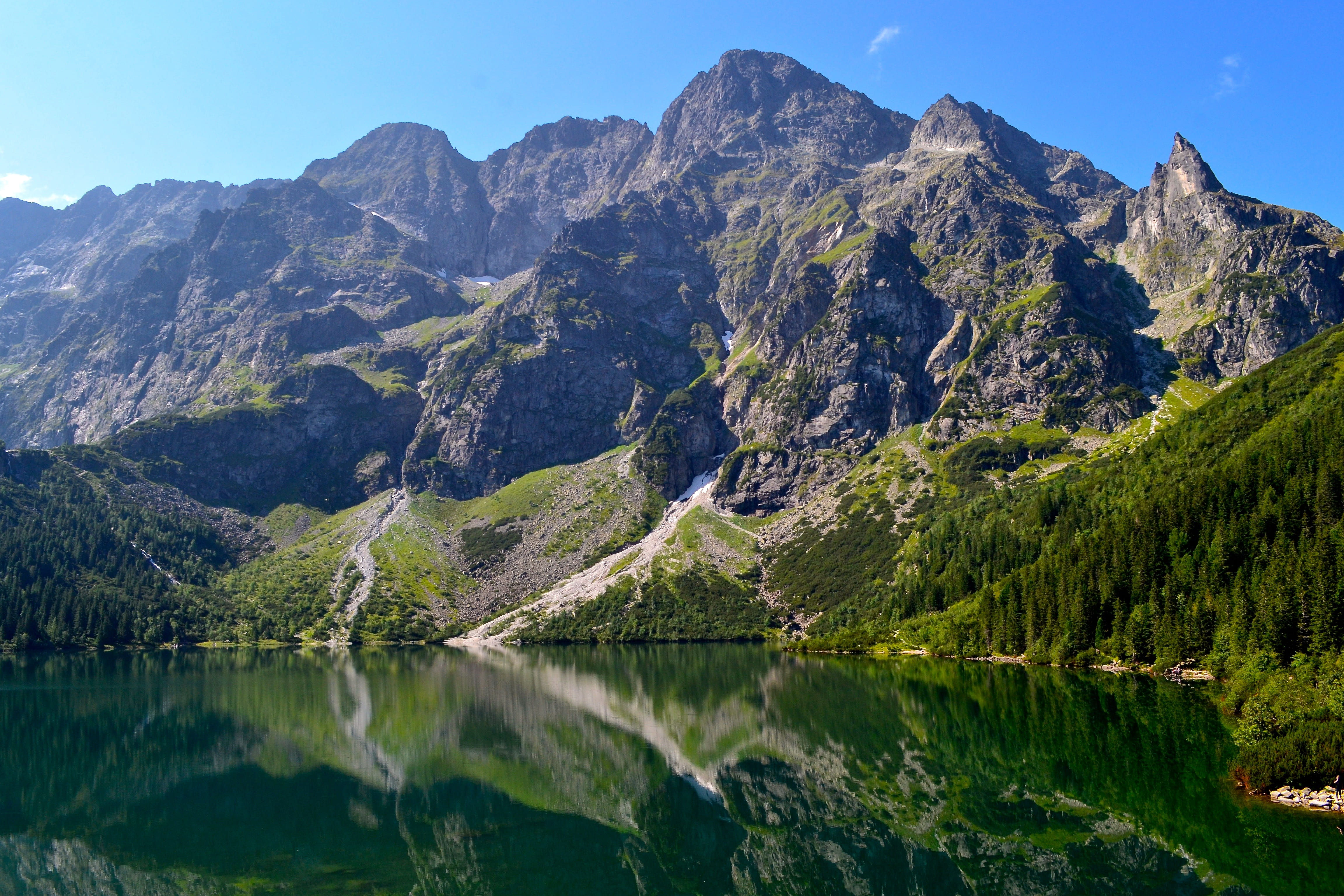 rysy, sky, 4K, zakopane, tranquil scene, no people, formation, reflection, plant, mountain peak, mountain range, beauty in nature, water, scenics - nature, HD Wallpaper