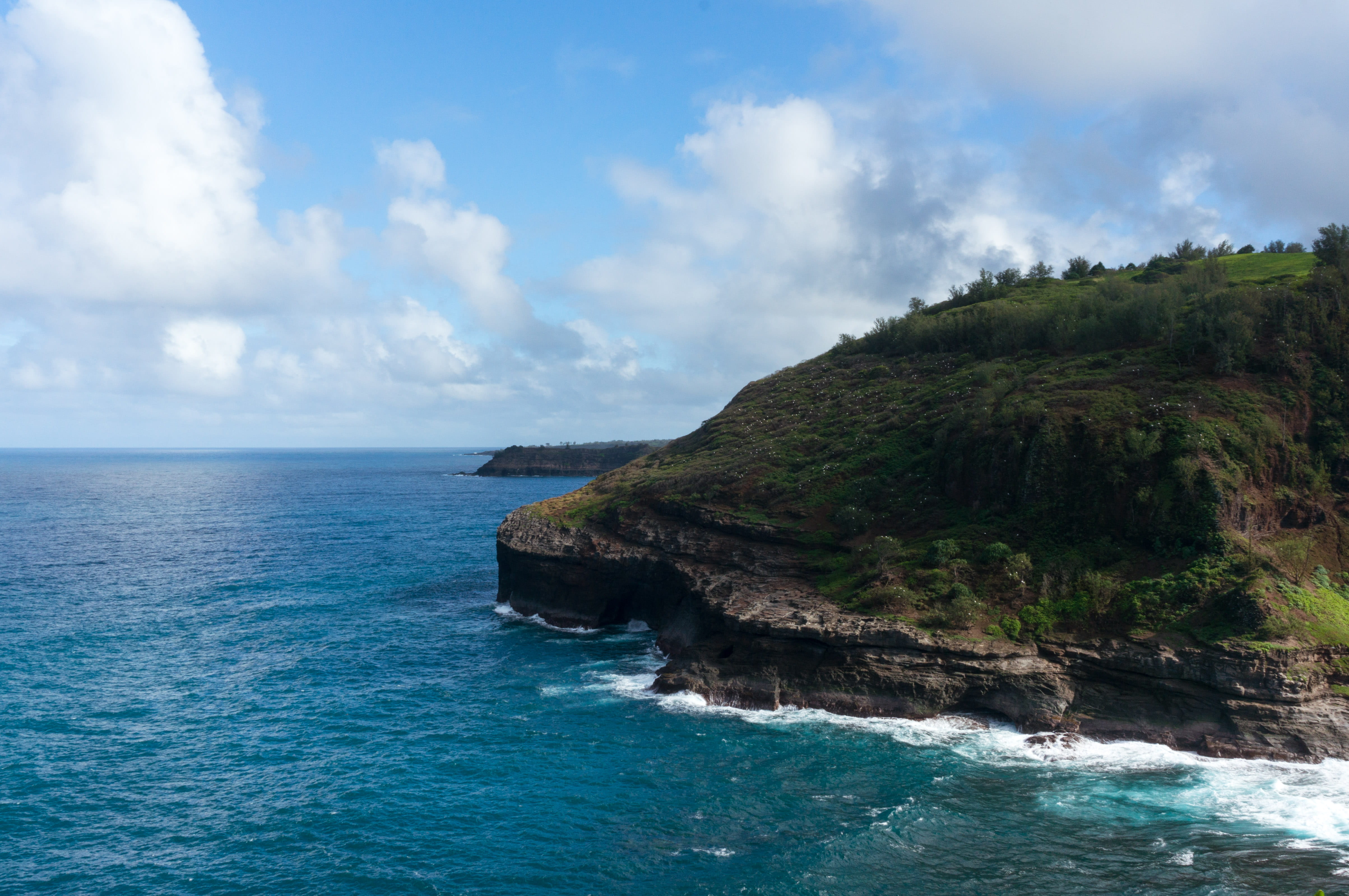 sky, 4K, beach, tranquil scene, tranquility, waves, day, horizon over water, pacific ocean, blue, scenics - nature, beauty in nature, kauai, ocean, kilauea, HD Wallpaper