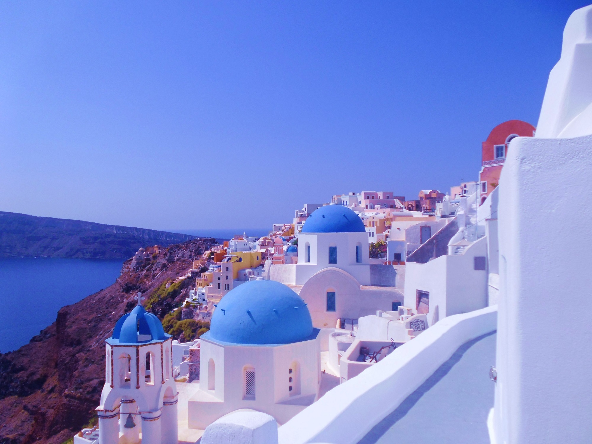 island, greek Islands, sea, chapel, 1080P, town, church, white, belief, summer, clear sky, travel, building exterior, classical Greek, seascape, residential district, HD Wallpaper