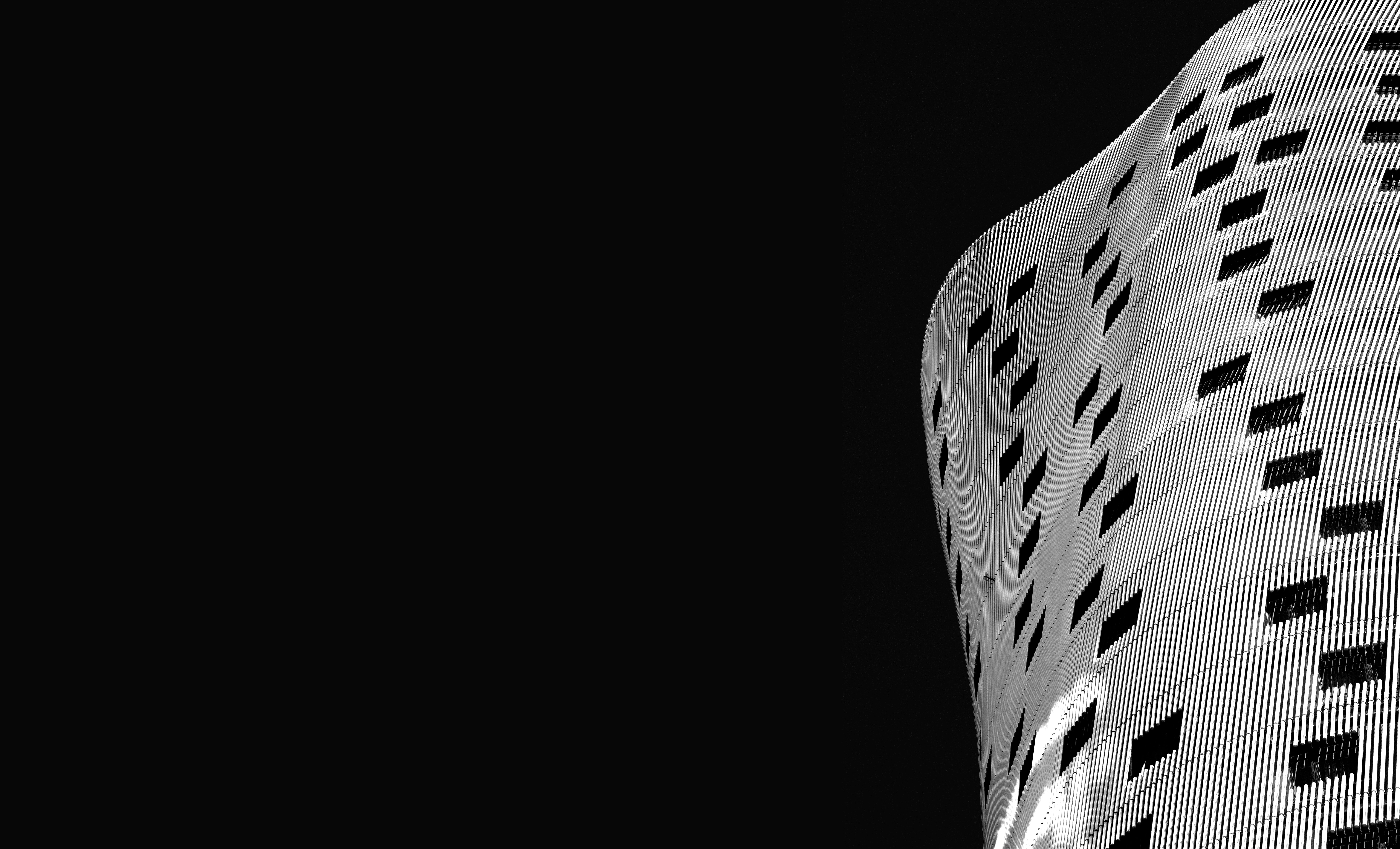night, porta fira, dark, monochrome, barcelona, tourism, no people, studio shot, curve, nature, hotel, copy space, black and white, cut out, pattern, tube, HD Wallpaper