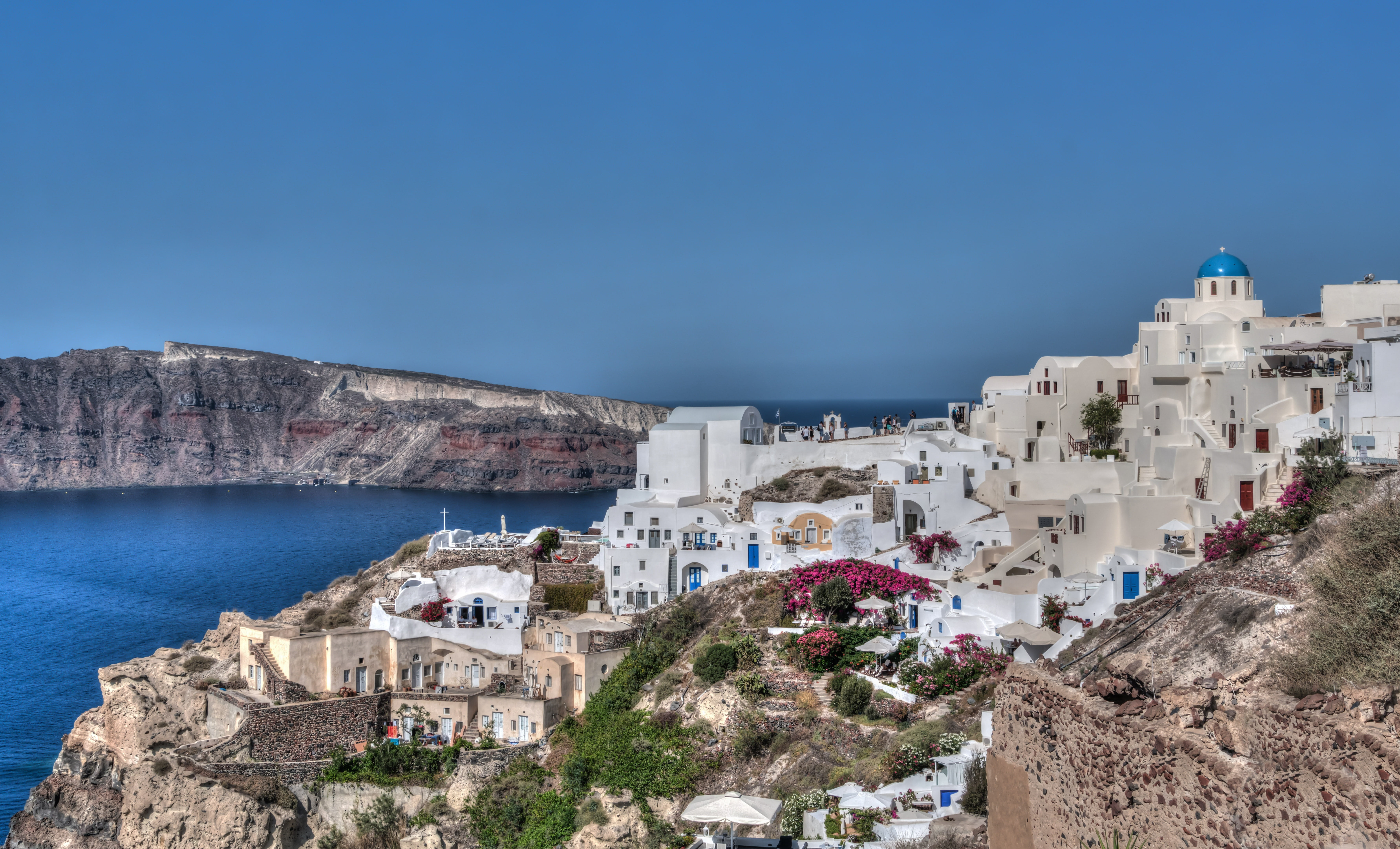 culture, island, building exterior, travel, clear sky, blue, daytime, village, travel destinations, architecture, greek, nature, building, 5K, vacation, HD Wallpaper