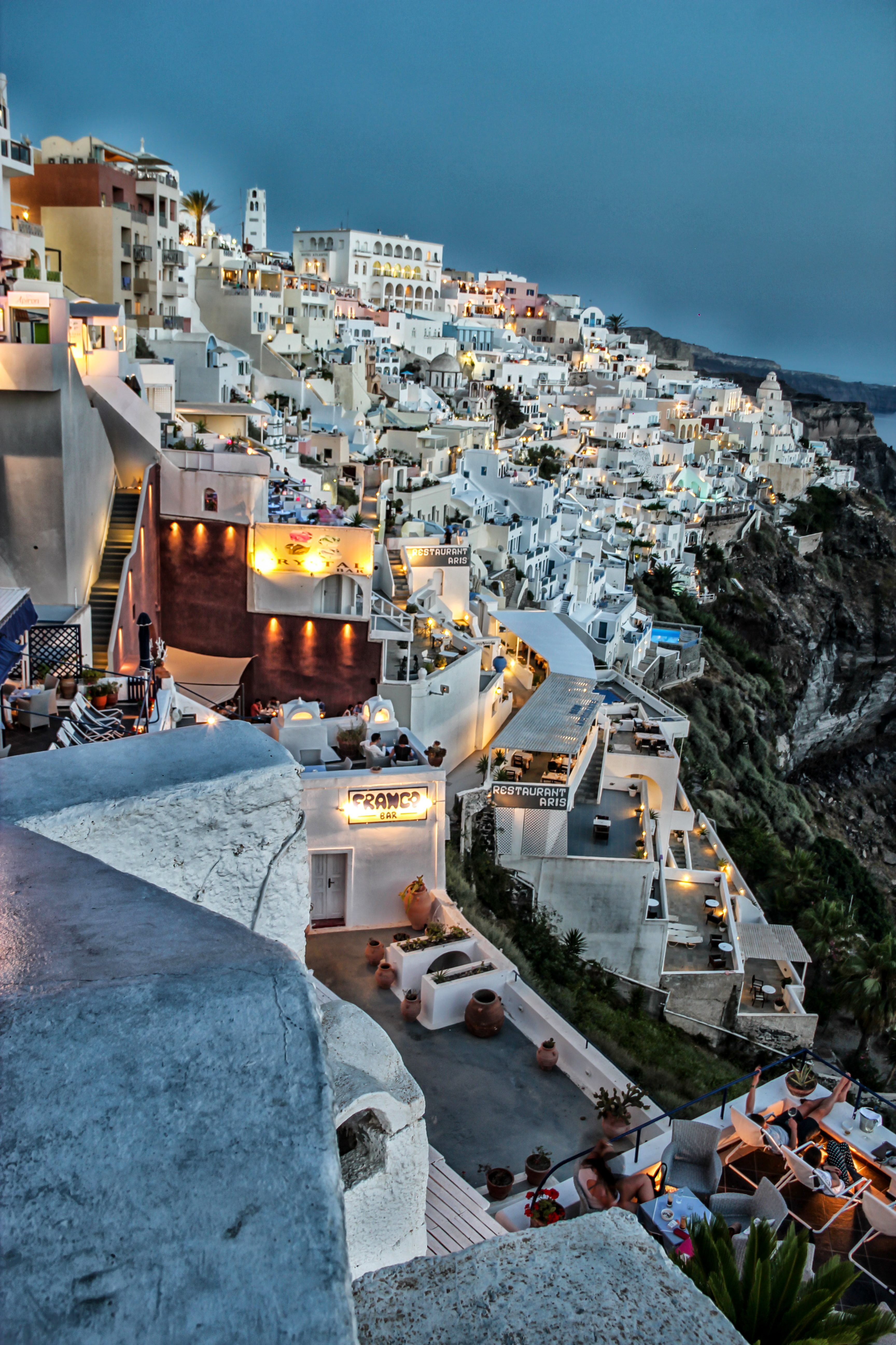 destination, 5K, nature, hilltop, summer, houses, island, transportation, outdoors, crowd, greek, white, built structure, building, crowded, architecture, Phone HD Wallpaper
