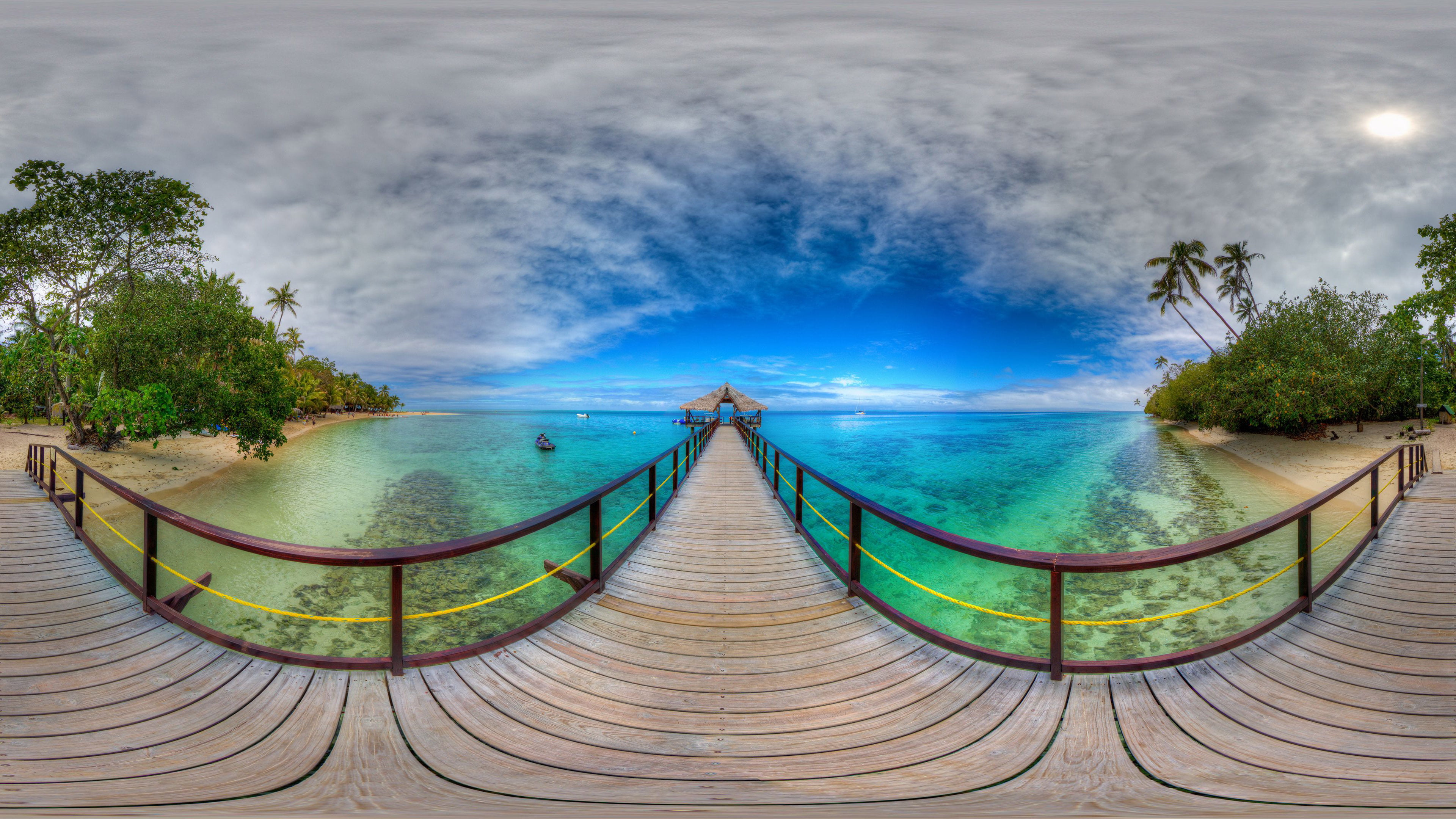 beauty in nature, outdoors, water, tree, platform, pc, ocean, hd, tablet, wood, pacific, tranquil scene, tranquility, 4K, desktop, scenics - nature, day, HD Wallpaper