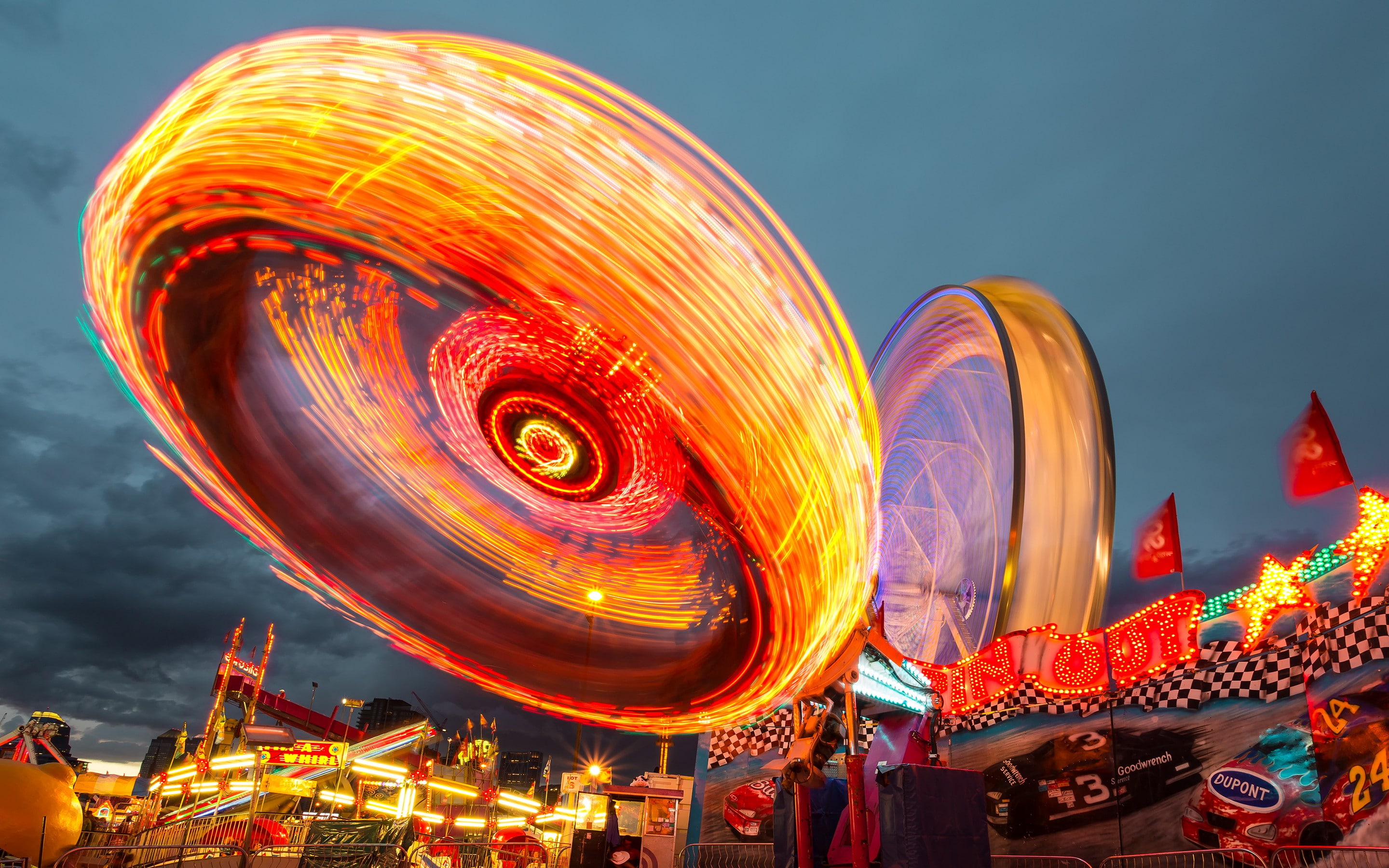 motion blur, long exposure, neon, lights, wheels, 2K, HD Wallpaper