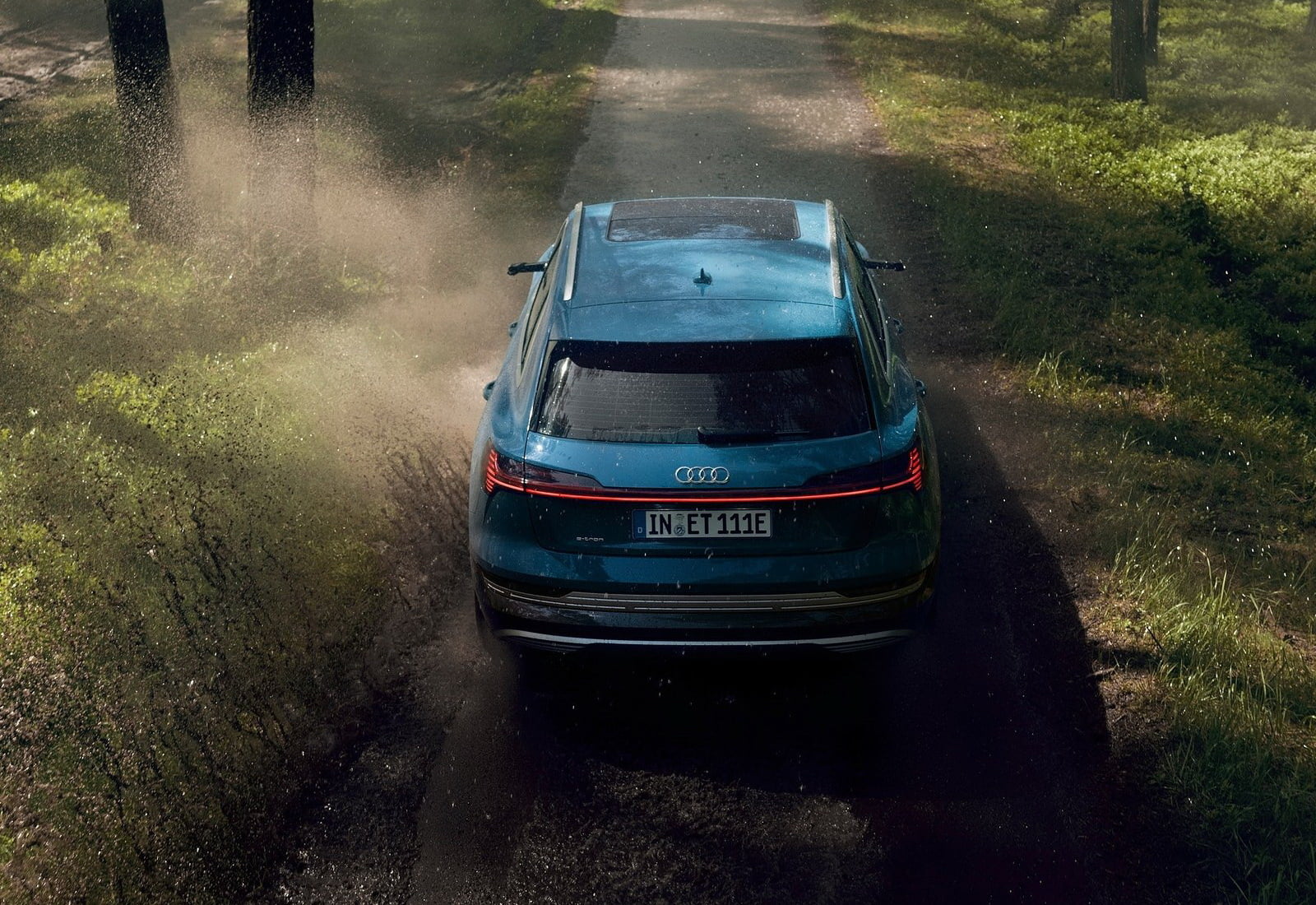 no people, motor vehicle, day, road, 720P, e-tron, plant, truck, dirt, dirt road, nature, (2020), shadow, car, mode of transportation, motion, grass, sunlight, HD Wallpaper