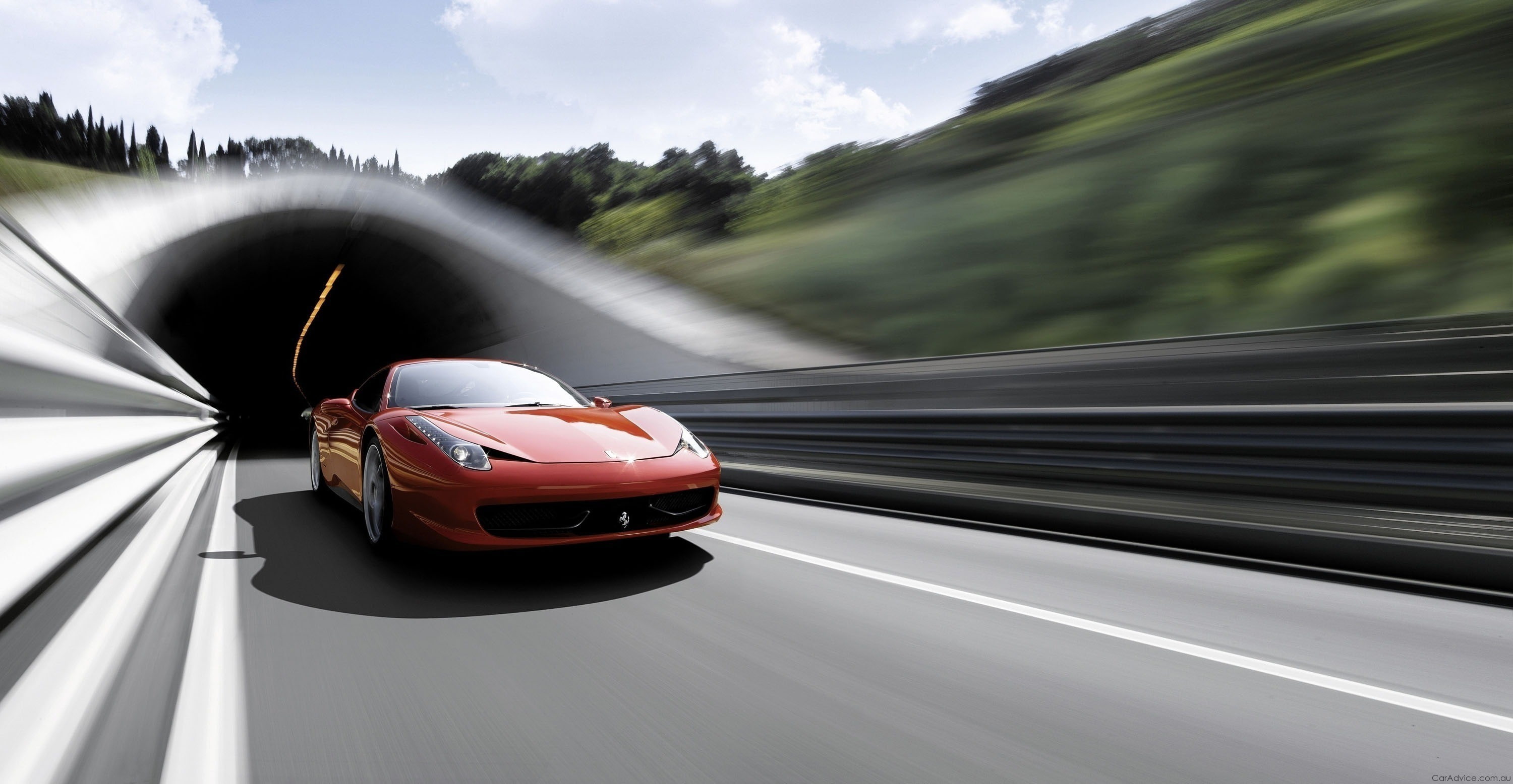 sports car, 2K, car, Ferrari, motion blur, tunnel, HD Wallpaper