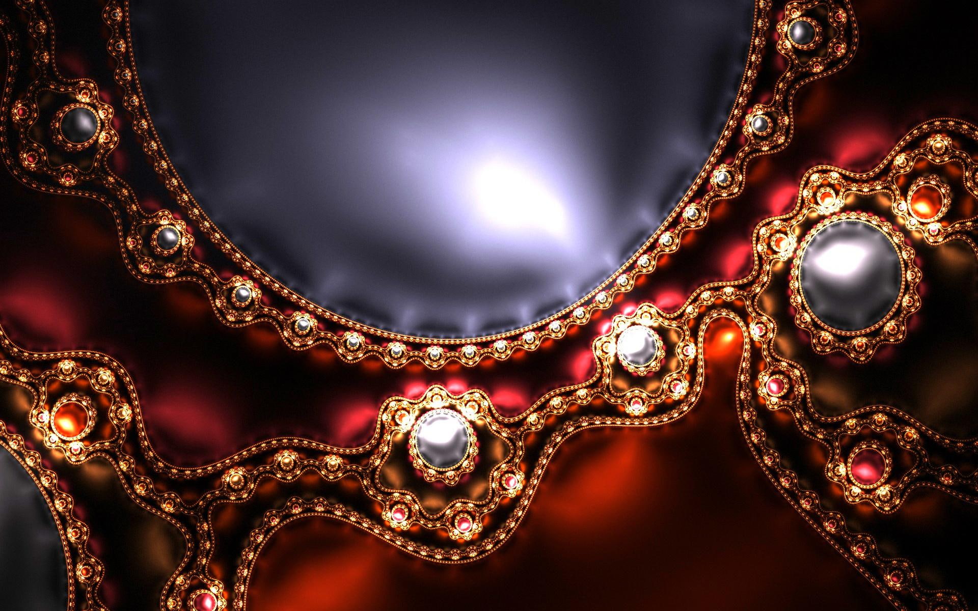 3d and abstract, abstract, 1080P, fractal art, beautiful, gold, fractals, silk, HD Wallpaper