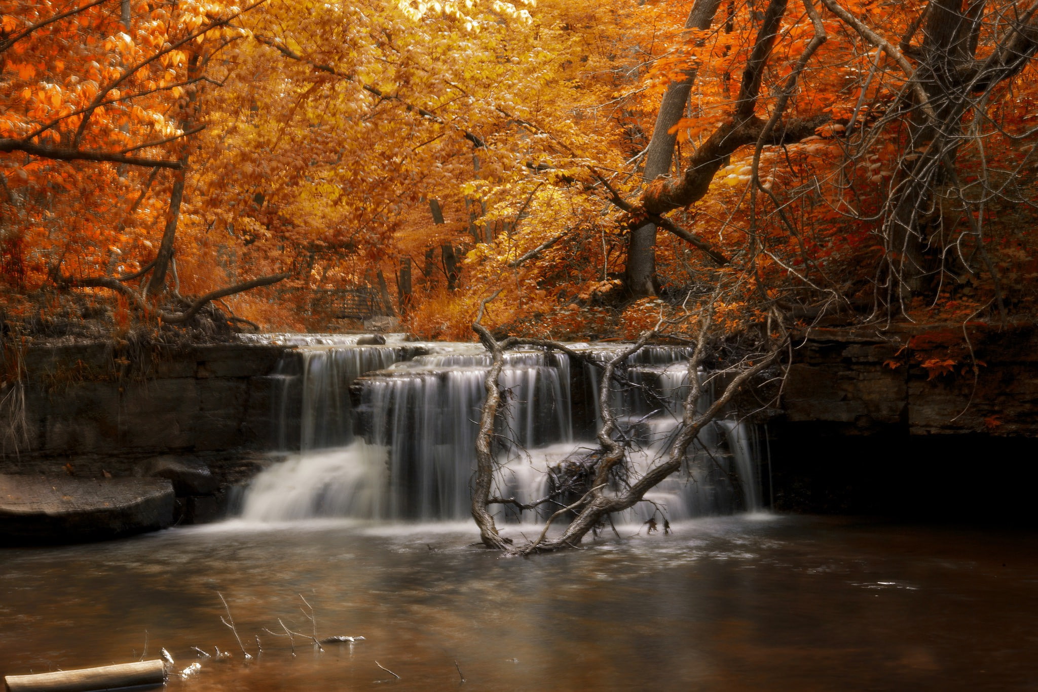 river, waterfall, Autumn, forest, 1080P, HD Wallpaper
