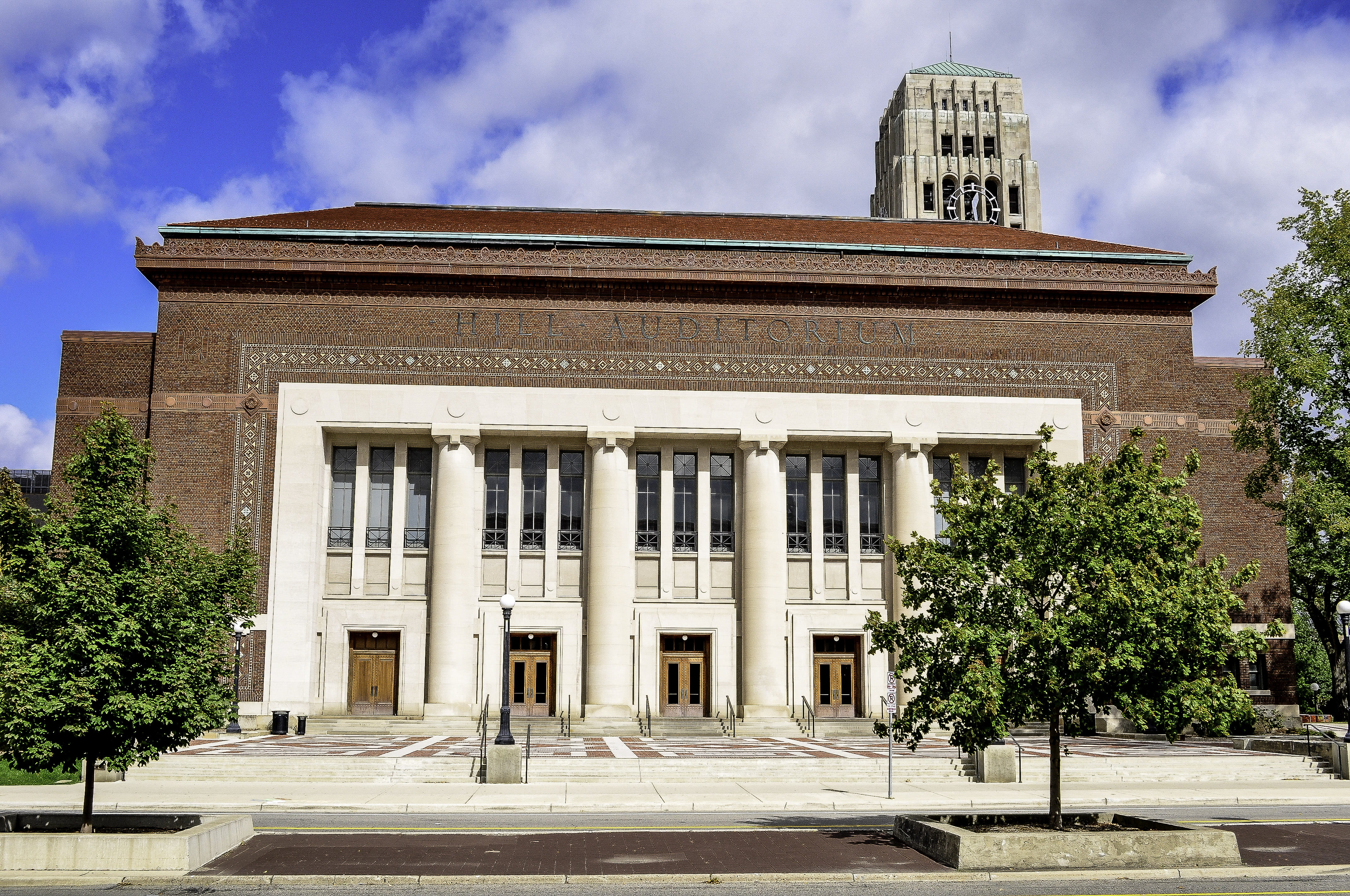 no people, sky, facade, plant, Ann Arbor, Hill Auditorium, public domain, architecture, tree, colonnade, auditorium, uSA, university, building Exterior, HD Wallpaper