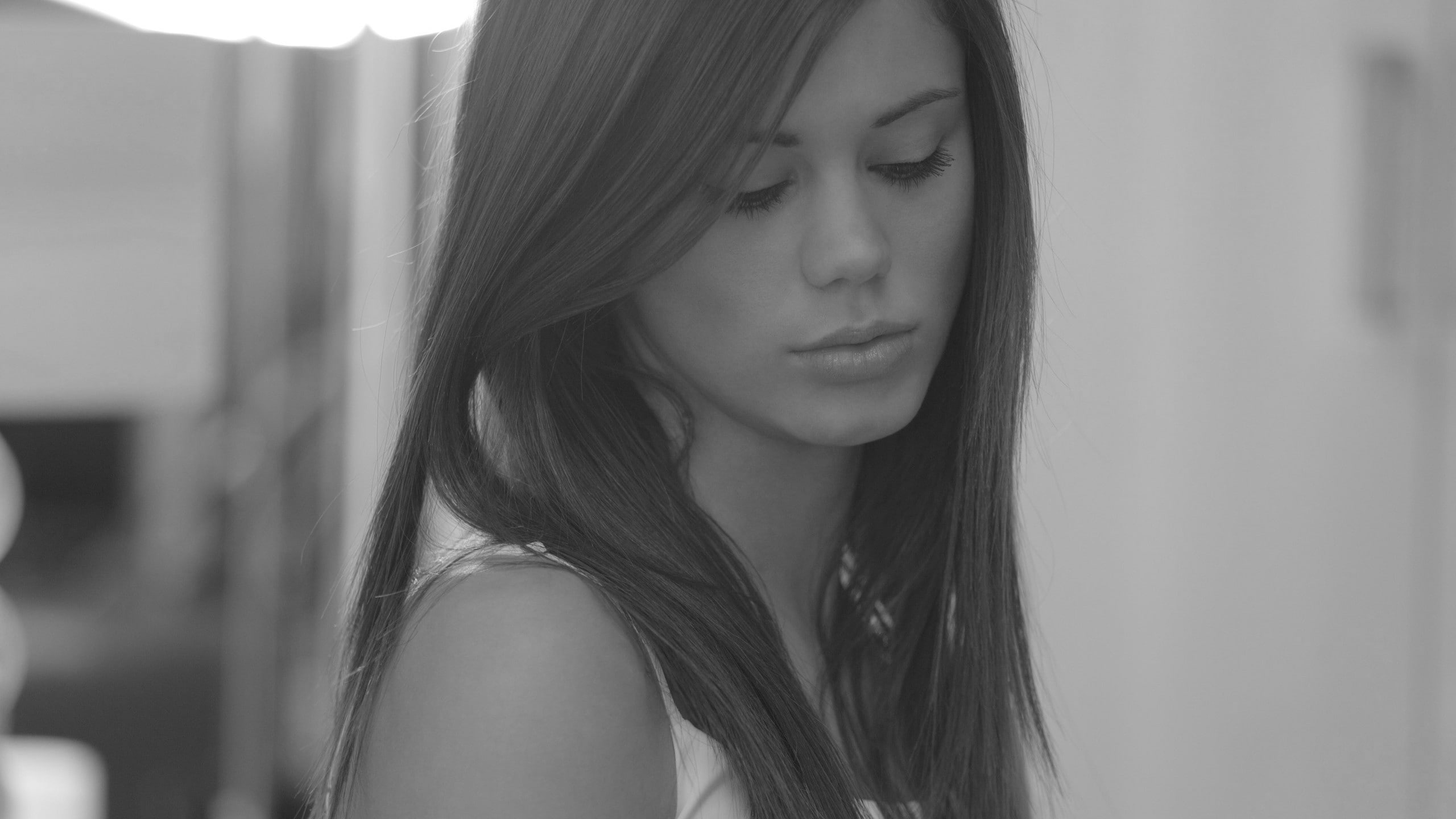 Black and White, Adults, Long Hair, Little Caprice, 2K, HD Wallpaper