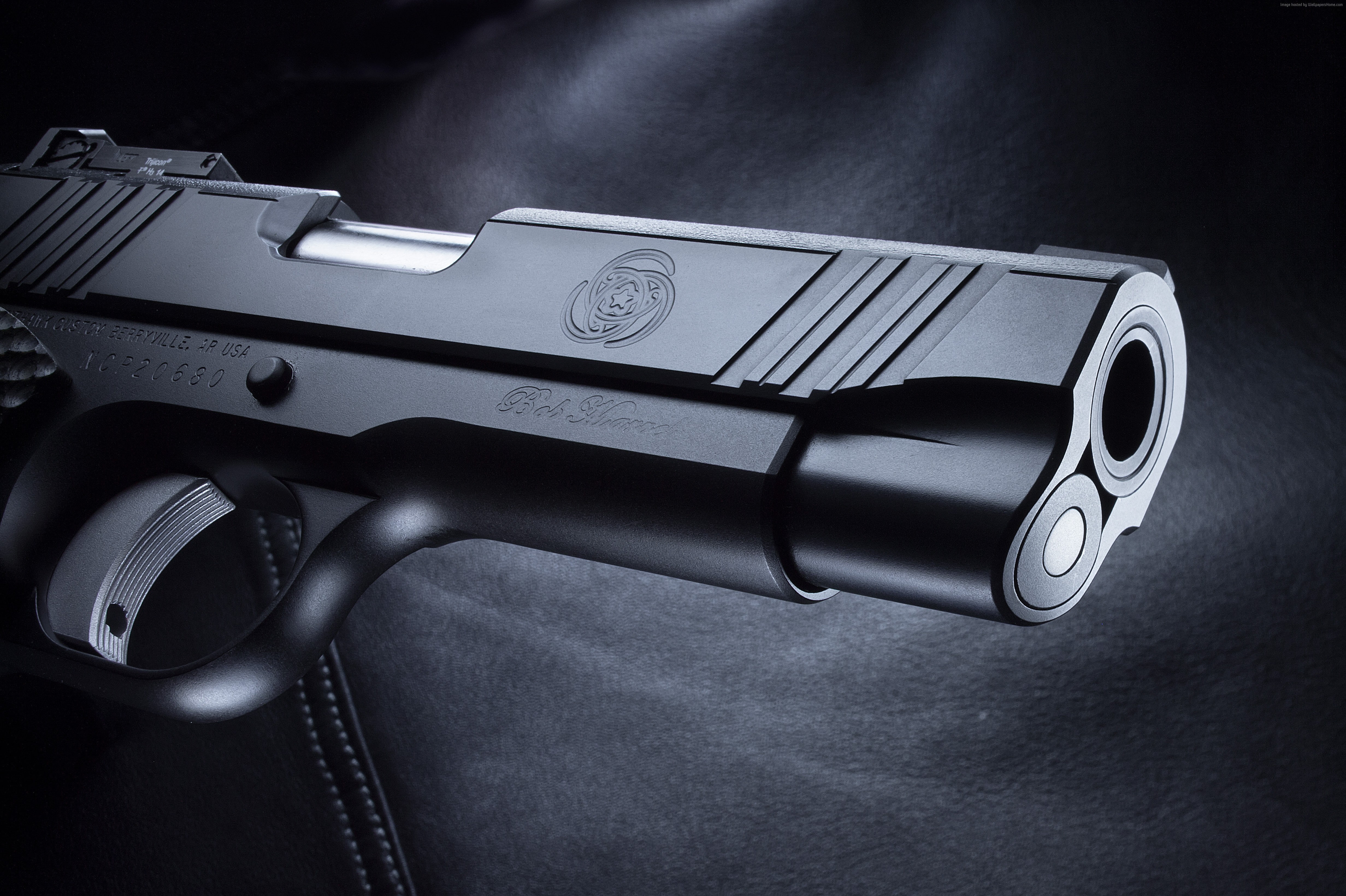 M1911, custom, Nighthawk, 4K, pistol, marvel black, HD Wallpaper