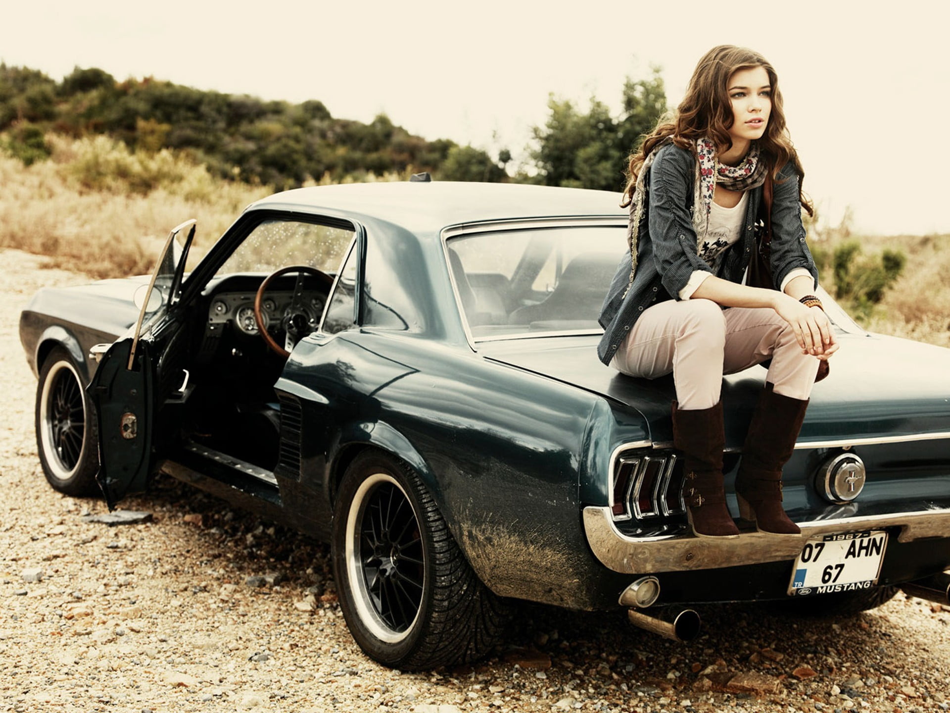 brunette, land vehicle, young adult, Antalya, motor vehicle, looking at camera, beautiful woman, full length, real people, mode of transportation, portrait, HD Wallpaper