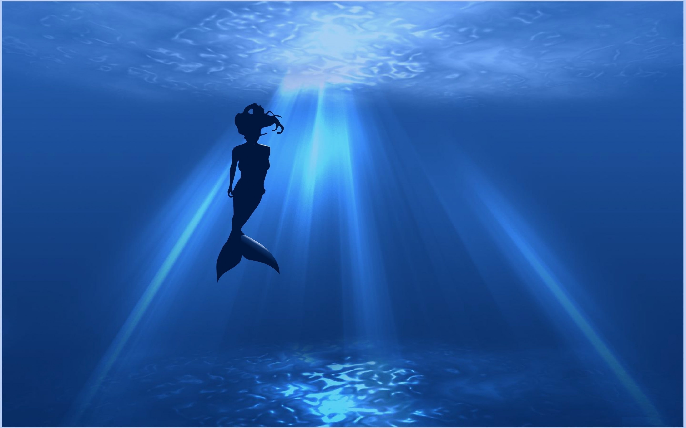 abstract, mermaid, blue, fish, majestic, underwater, silhouette, ocean, 2K, HD Wallpaper