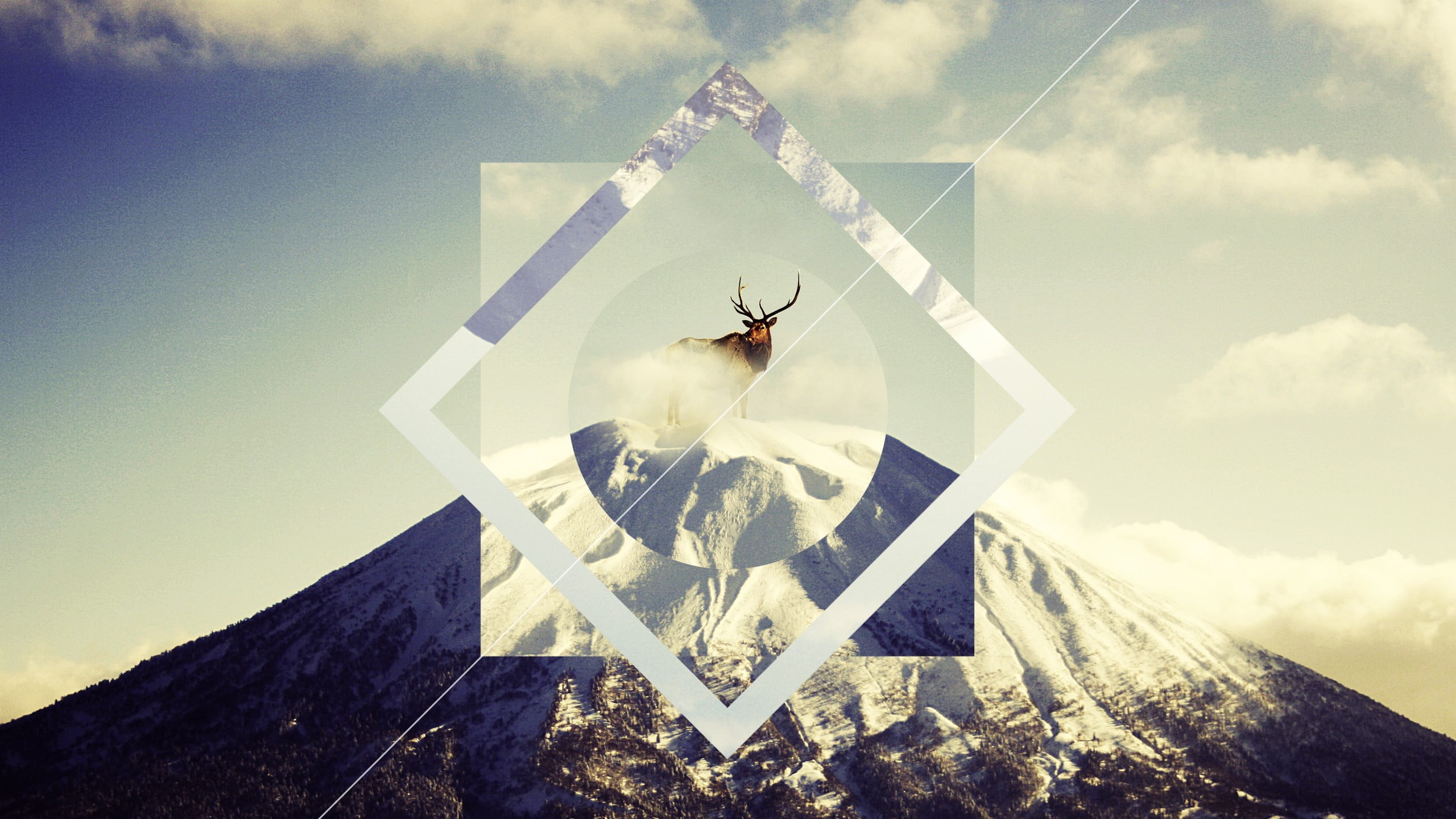 sky, cloud - sky, 2K, mountains, antlers, art and craft, outdoors, human representation, digital composite, building exterior, day, digital art, built structure, HD Wallpaper