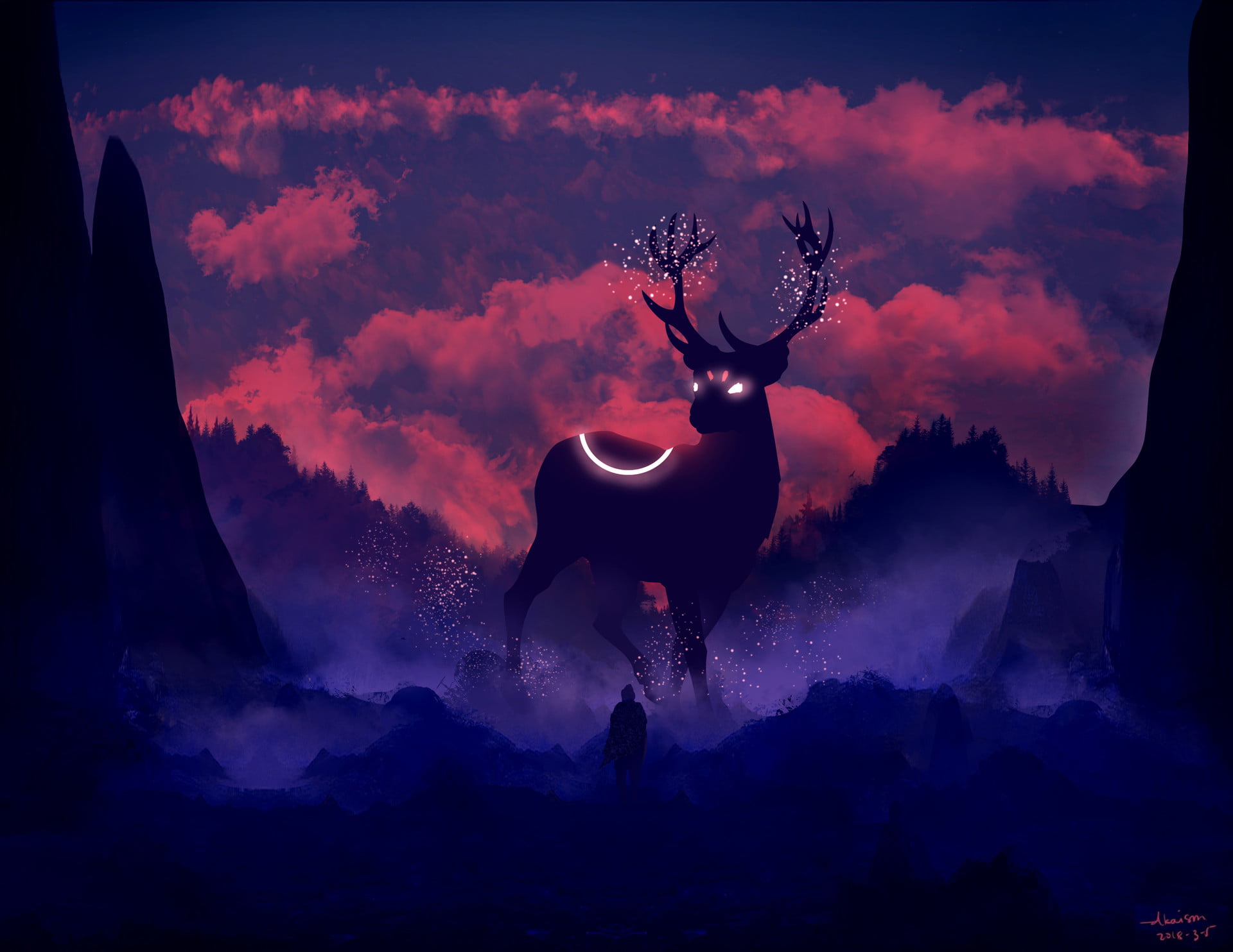 silhouette, deer, 1080P, HD Wallpaper