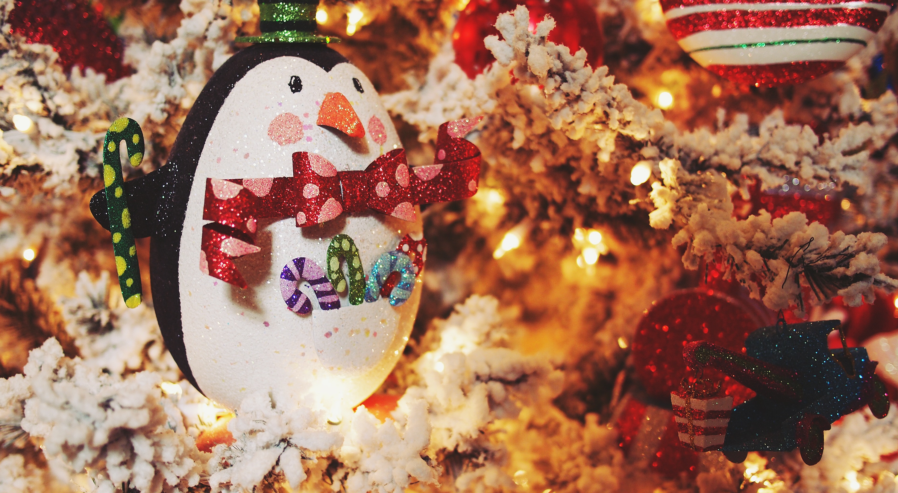 xmas, decor, toy, merry, cultures, ceramic, ribbon, christmas, tree, black, indoors, close-up, holiday - event, human representation, happy, pinguin, nature, HD Wallpaper
