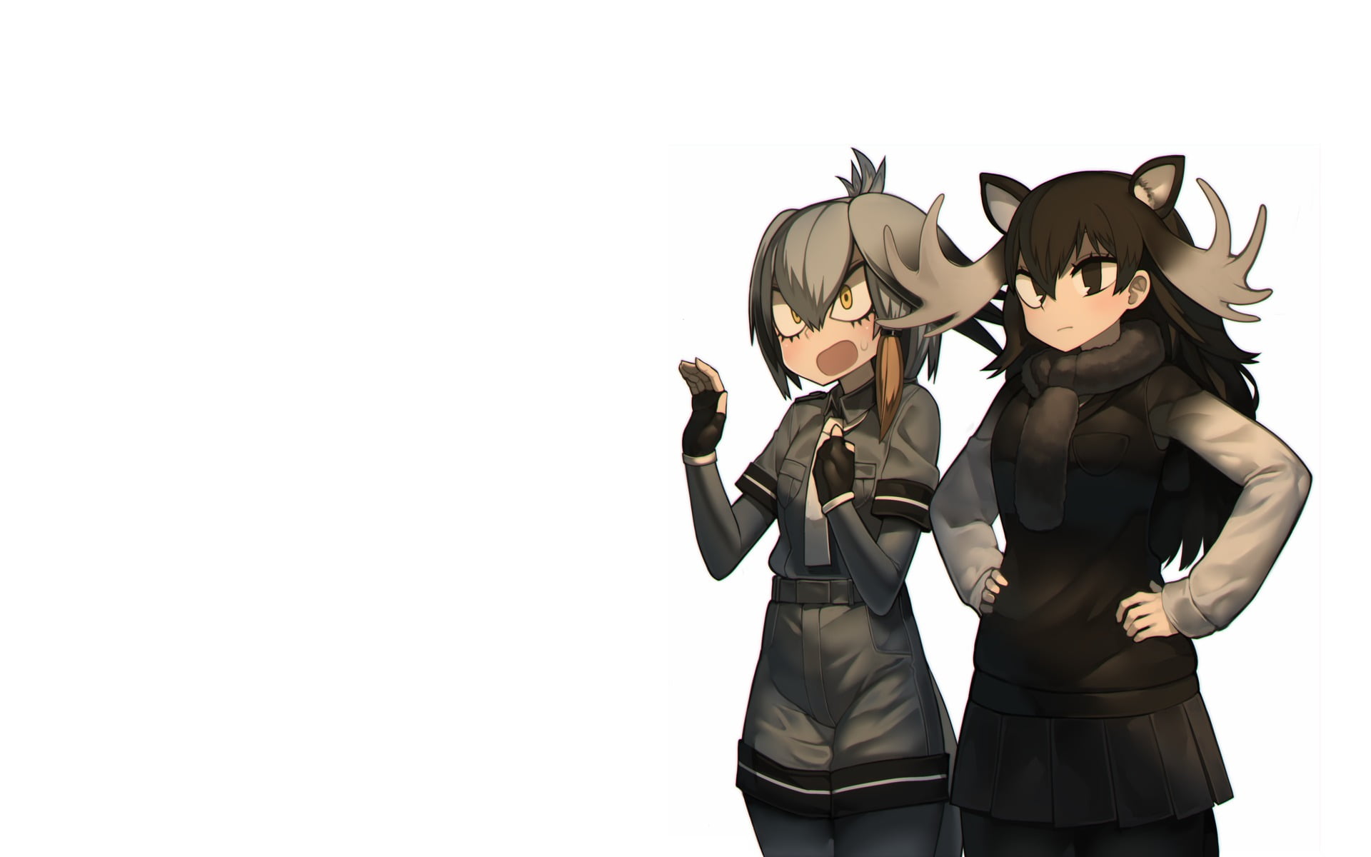 unrecognizable person, anime girls, disguise, costume, simple background, mask, waist up, young women, adult, three quarter length, women, Kemono Friends, HD Wallpaper