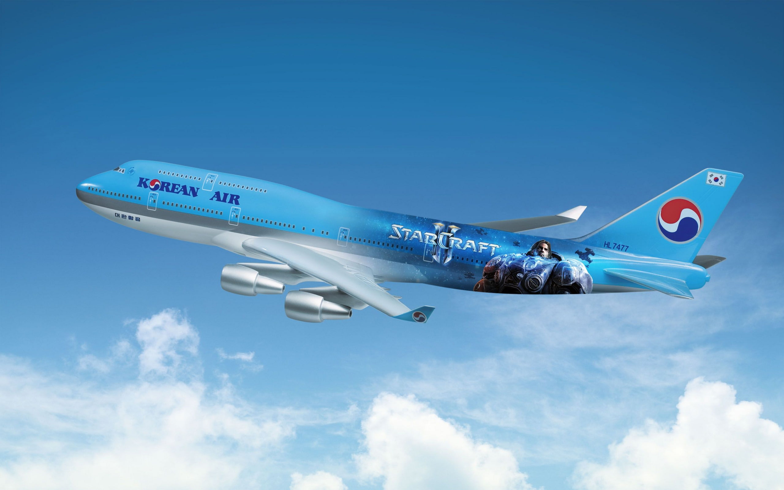 does, flight., passenger, airlines, the plane, international, Boeing, Korean Air, flight, Korean, 2K, StarCraft II, the sky, airbrushing, the airline, HD Wallpaper