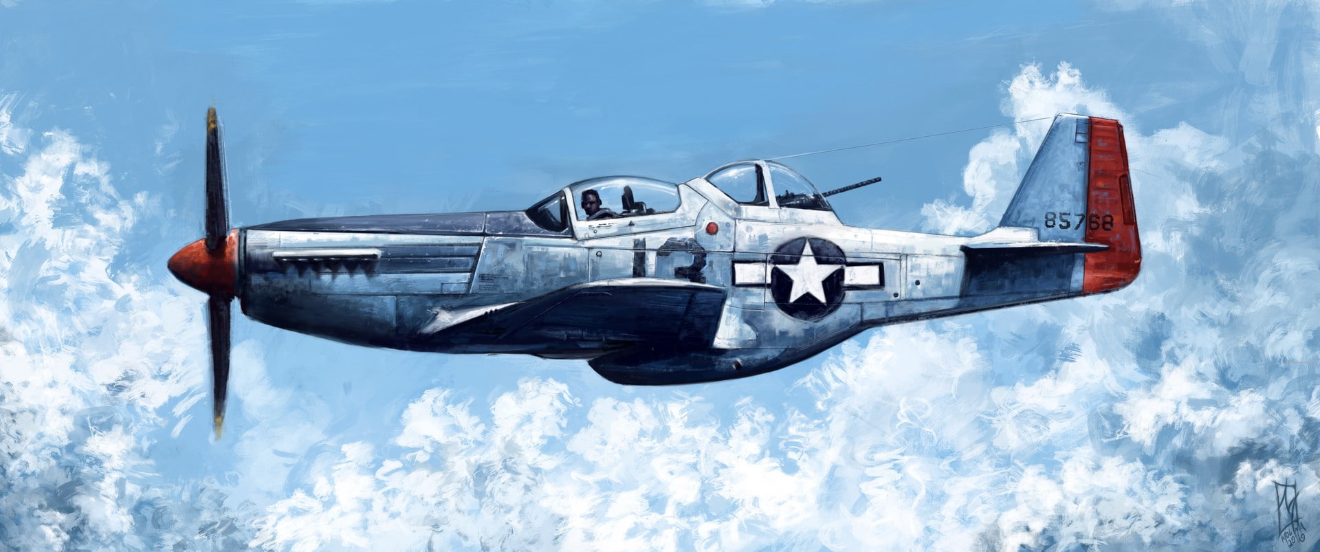 airplane, 1080P, artwork, North American P-51 Mustang, vehicle, HD Wallpaper