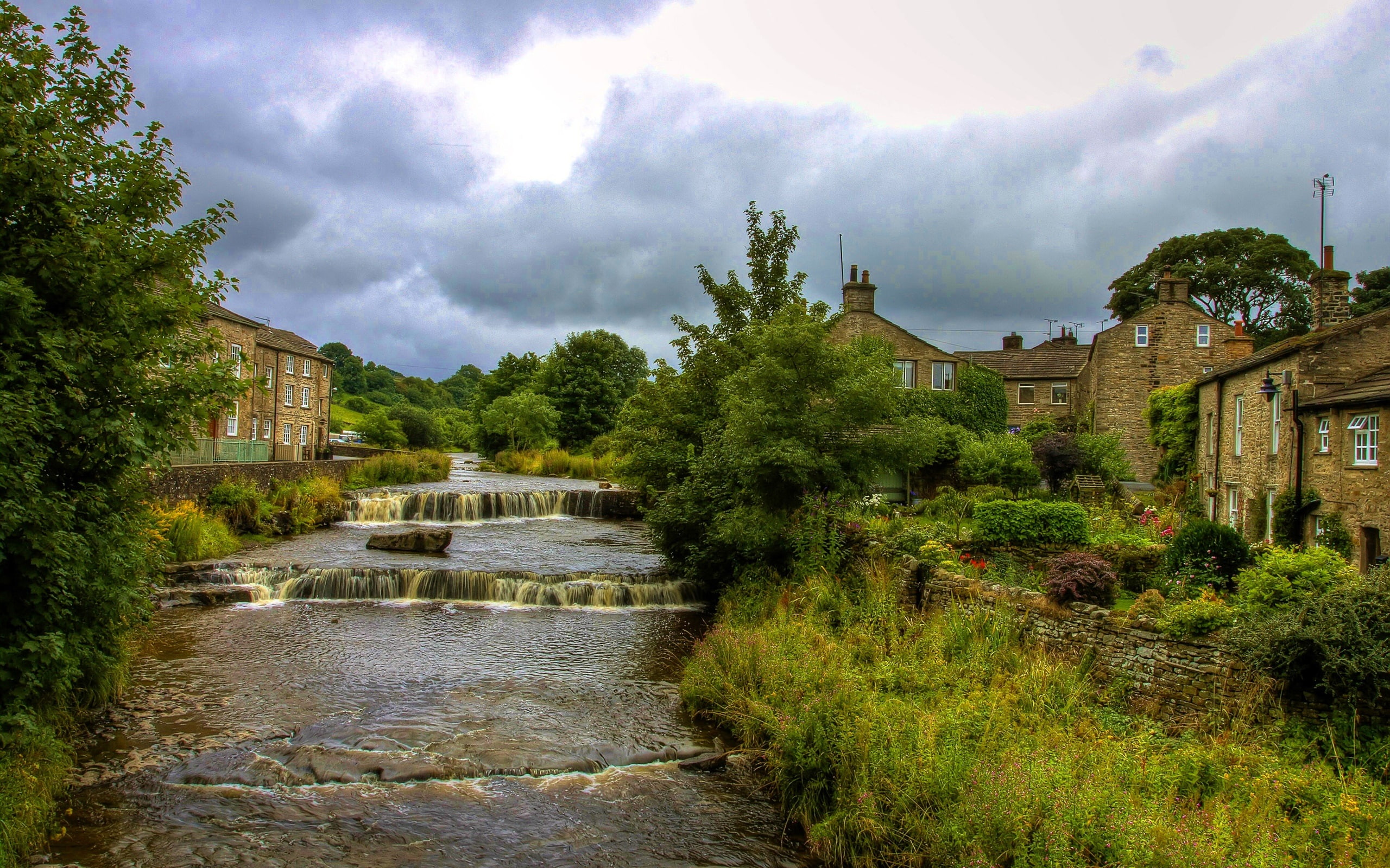 Town, Yorkshire, England, North, River, 2K, Trees, HD Wallpaper