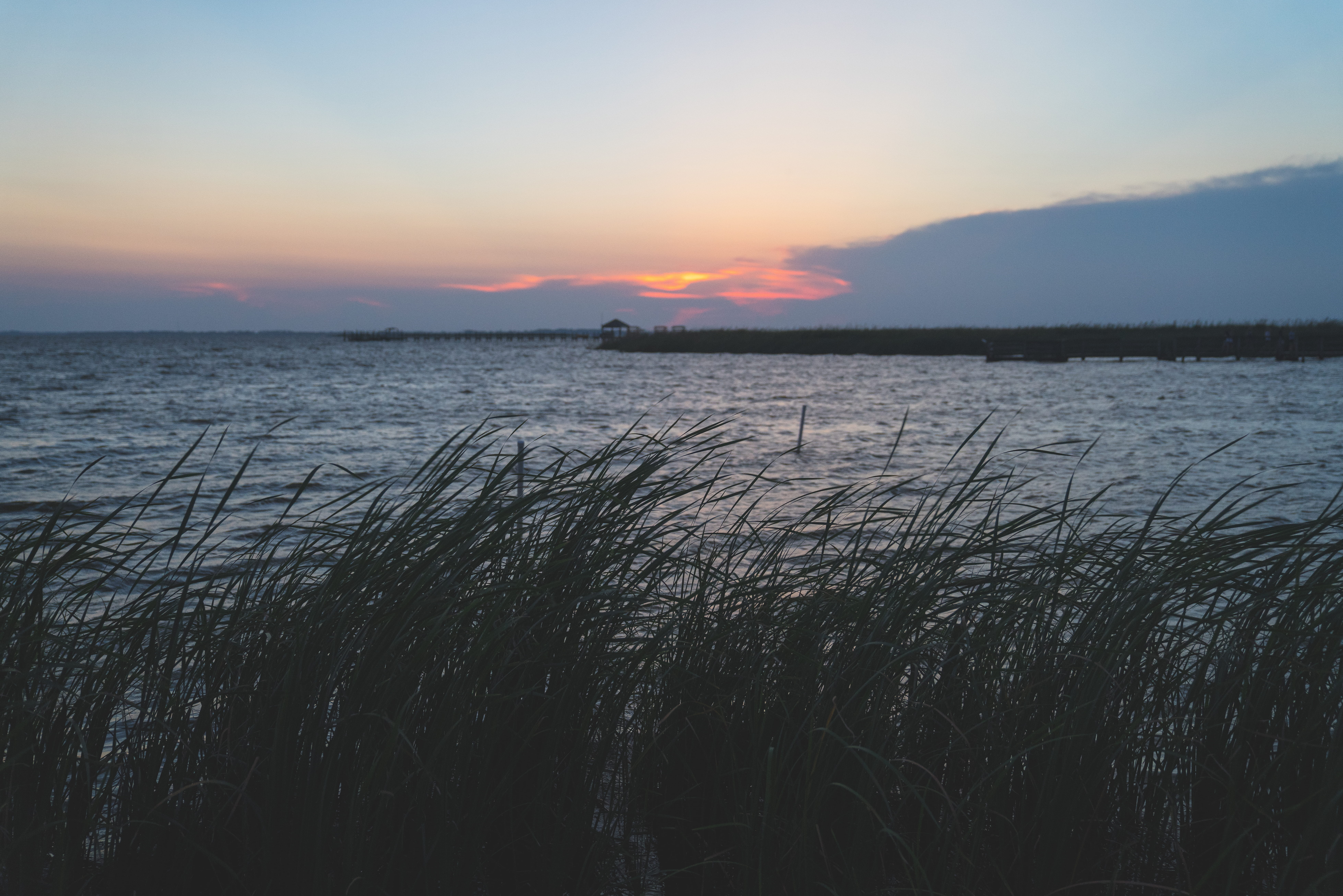 obx, reeds, united states, nature, idyllic, sunset, reflection, outer banks, marsh, club, bay, non-urban scene, tranquility, water, sky, scenics - nature, HD Wallpaper