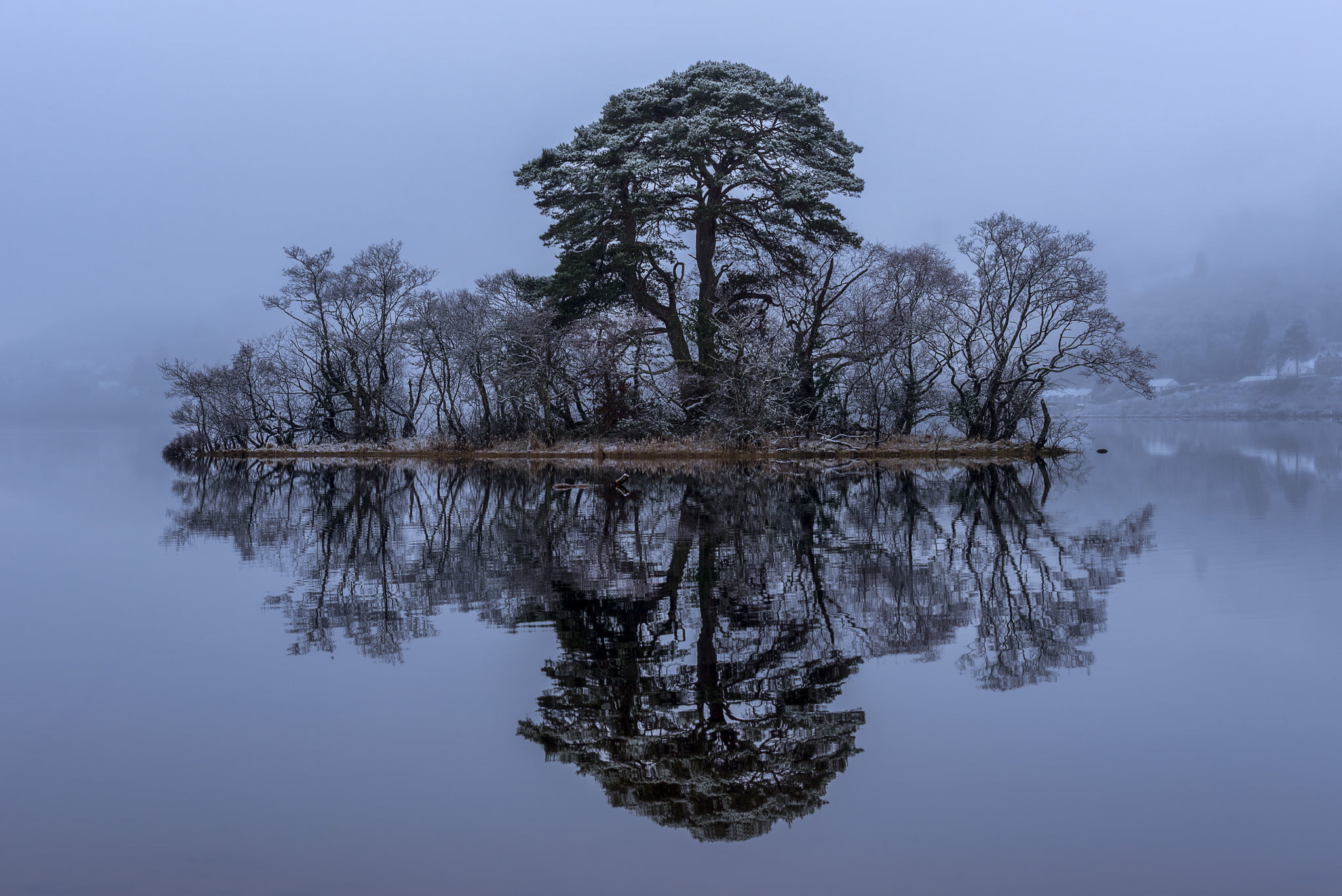 plant, trees, tranquil scene, sky, island, standing water, day, water, symmetry, non-urban scene, no people, Scotland, beauty in nature, nature, blue, outdoors, HD Wallpaper