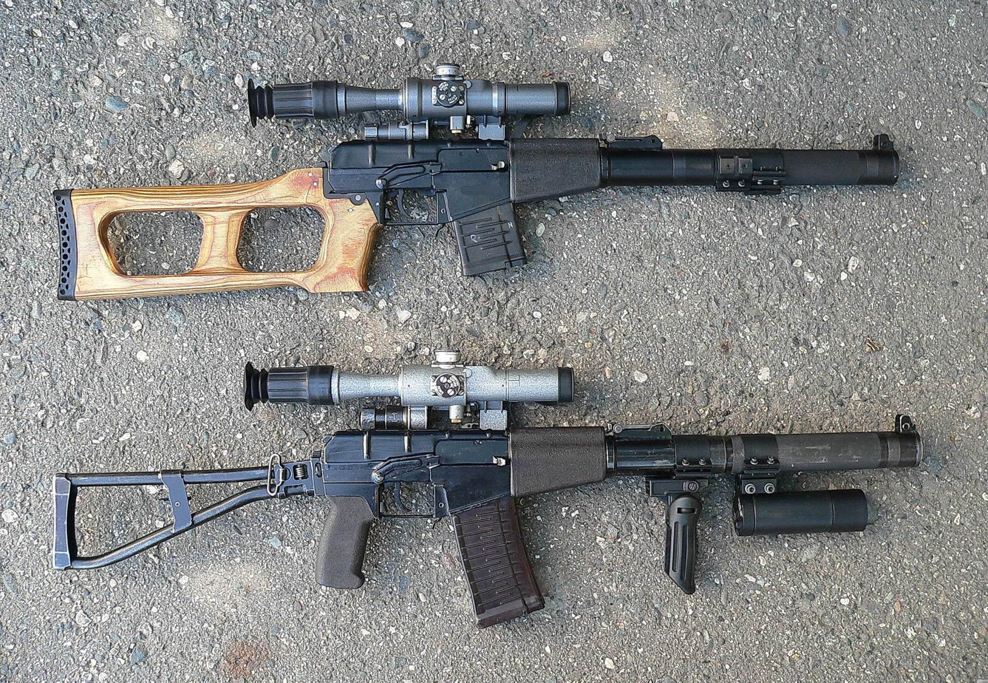 war, VSS Val, pistol, rifles, danger, medium group of objects, police Force, black, barrel, weapons, armed Forces, rifle, army, conflict, asphalt, gray, HD Wallpaper