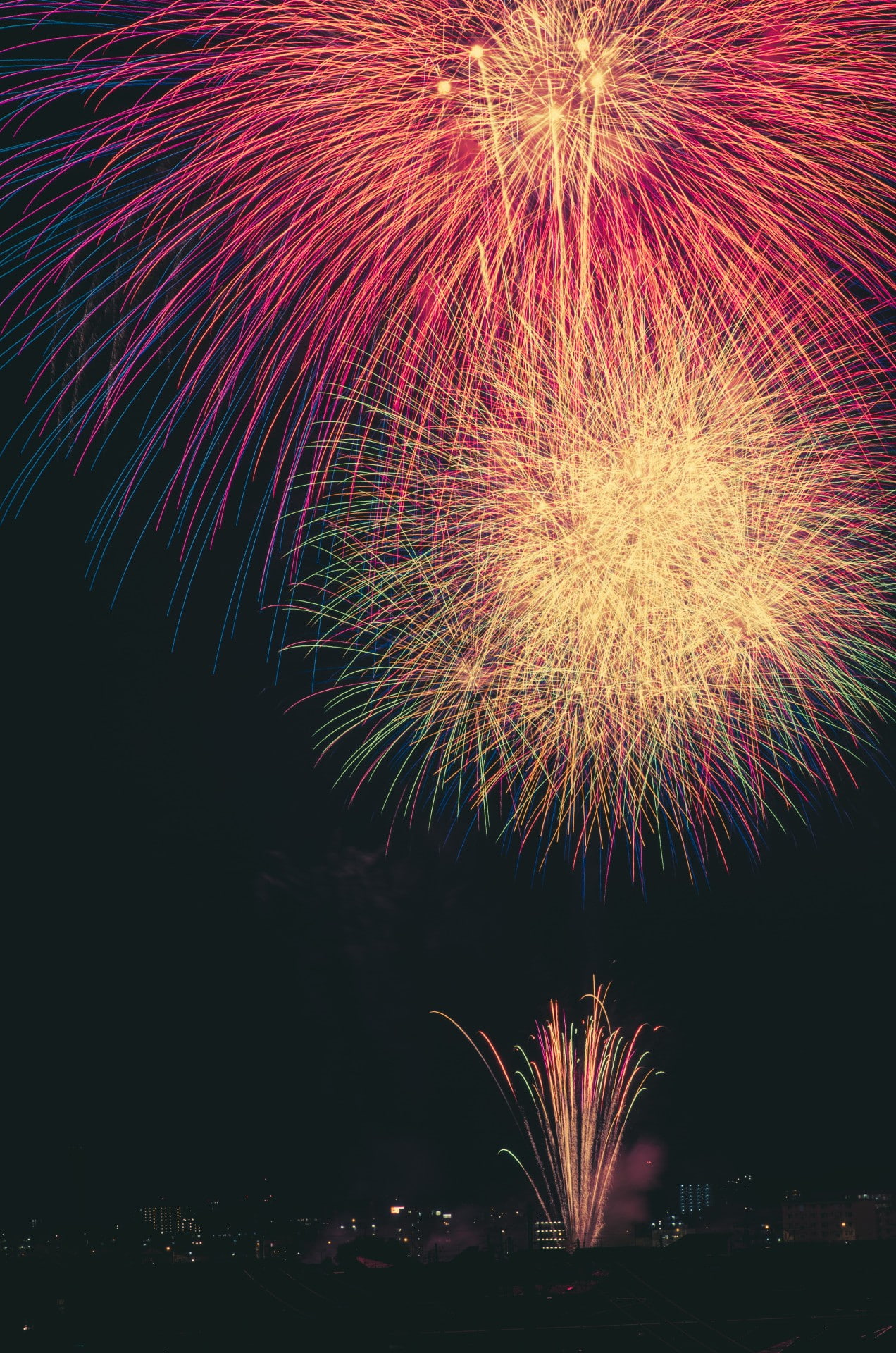 Japan, fireworks, 1080P, night, portrait display, Phone HD Wallpaper