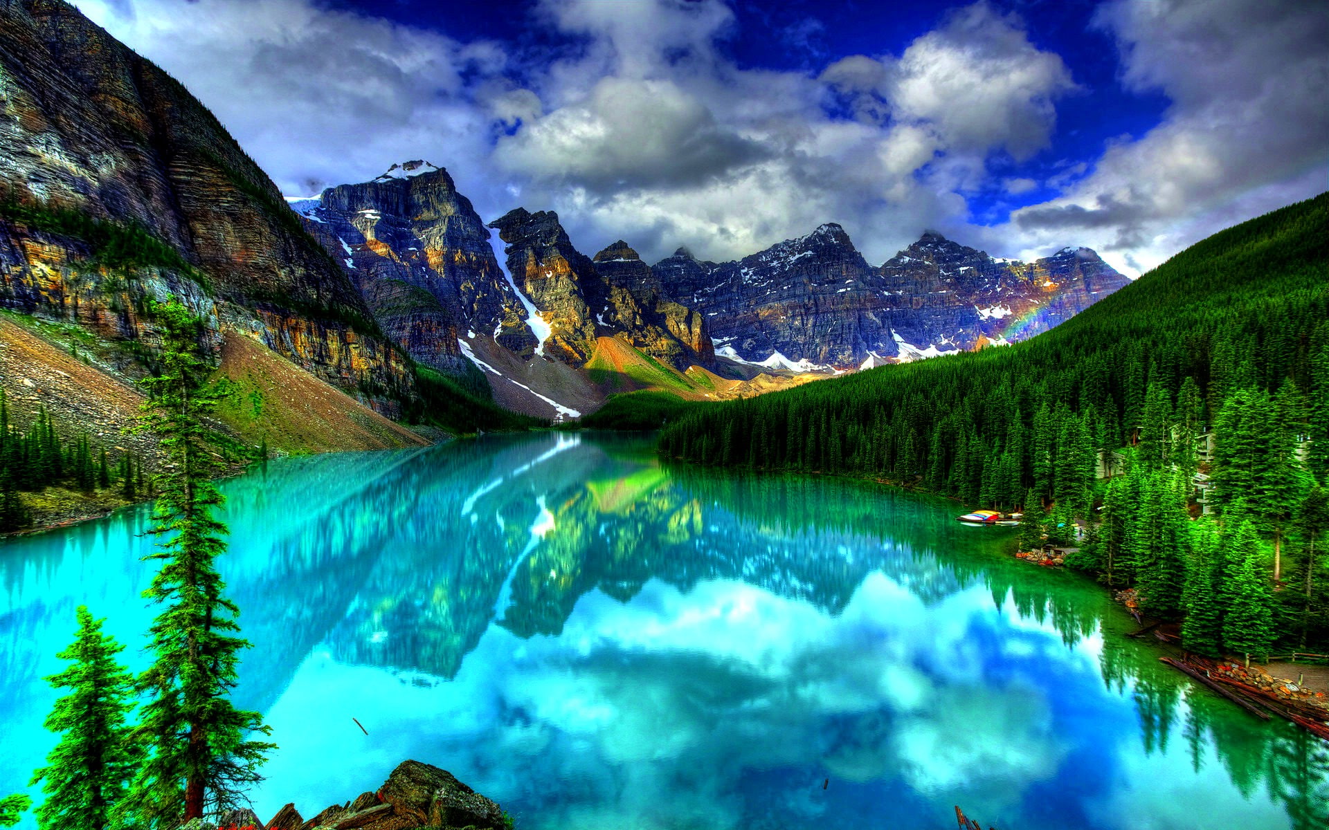 green color, environment, non-urban scene, turquoise colored, canada, mountain peak, beautiful, tranquil scene, nature, sky, reflection, scenics - nature, HD Wallpaper