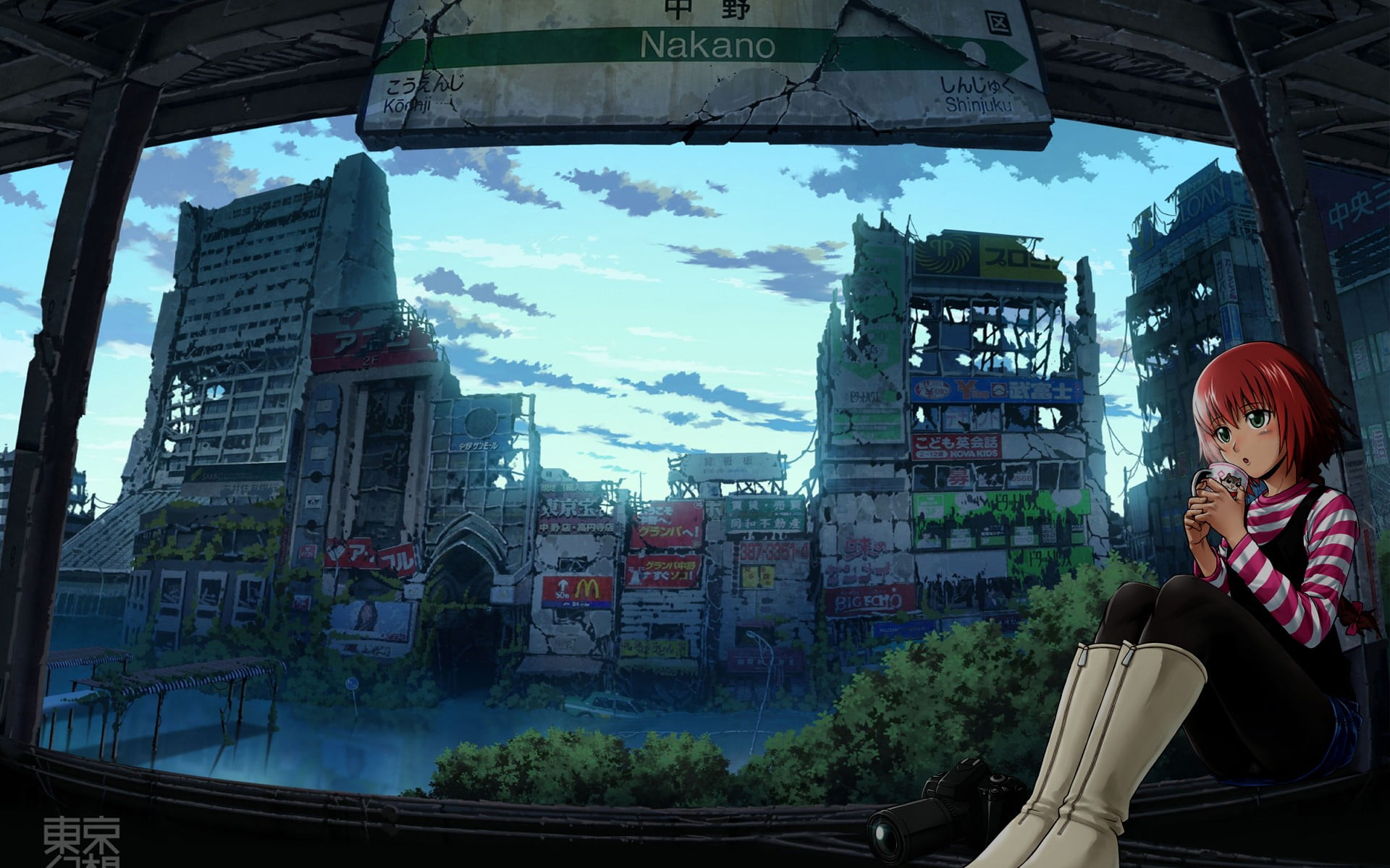 young adult, lifestyles, casual clothing, building exterior, window, one person, apocalyptic, communication, day, Darker than Black, built structure, 1080P, HD Wallpaper