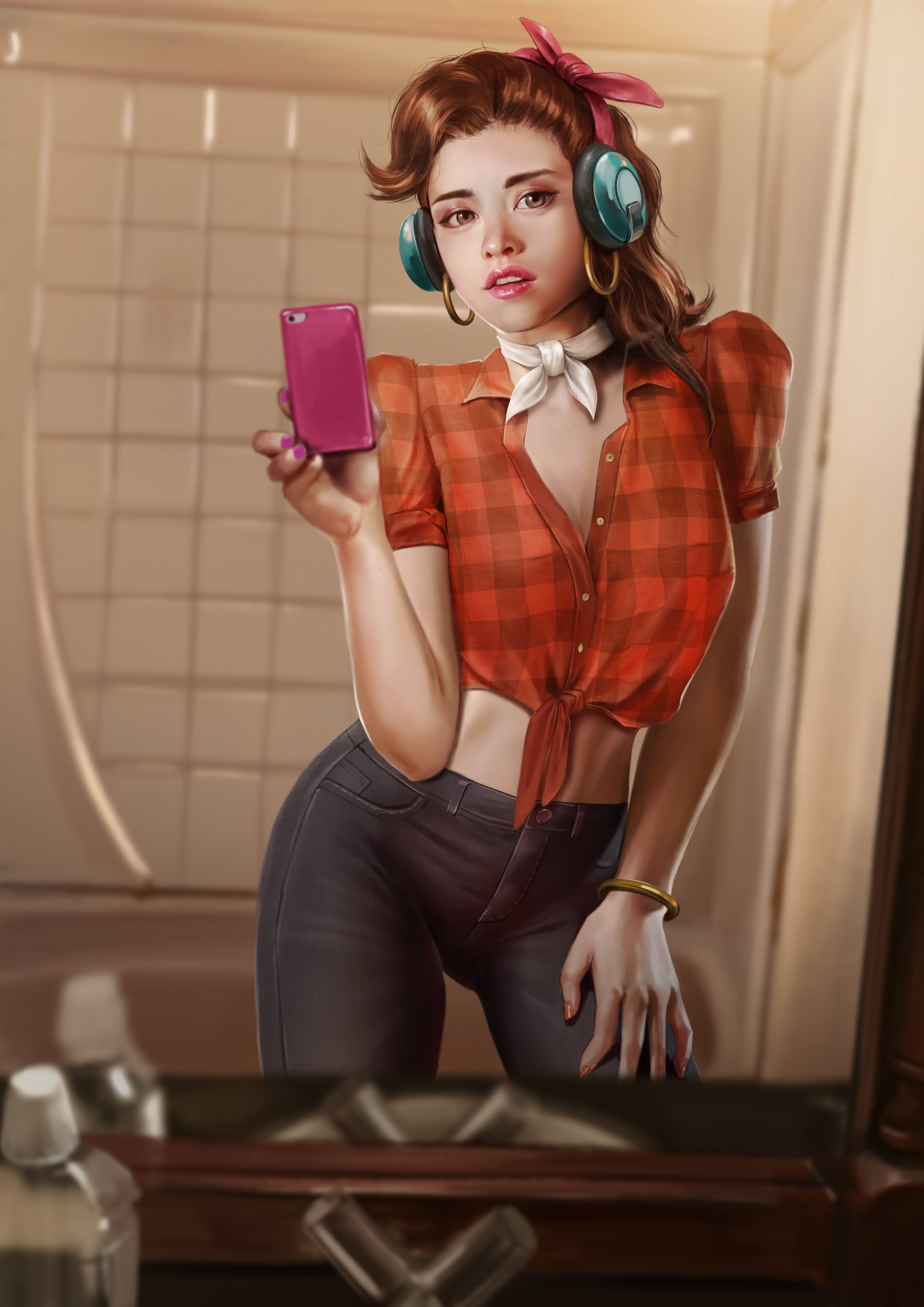Firolian, digital art, fan art, video game girls, 5K, artwork, illustration, video game characters, video games, Overwatch, D.Va (Overwatch), Phone HD Wallpaper