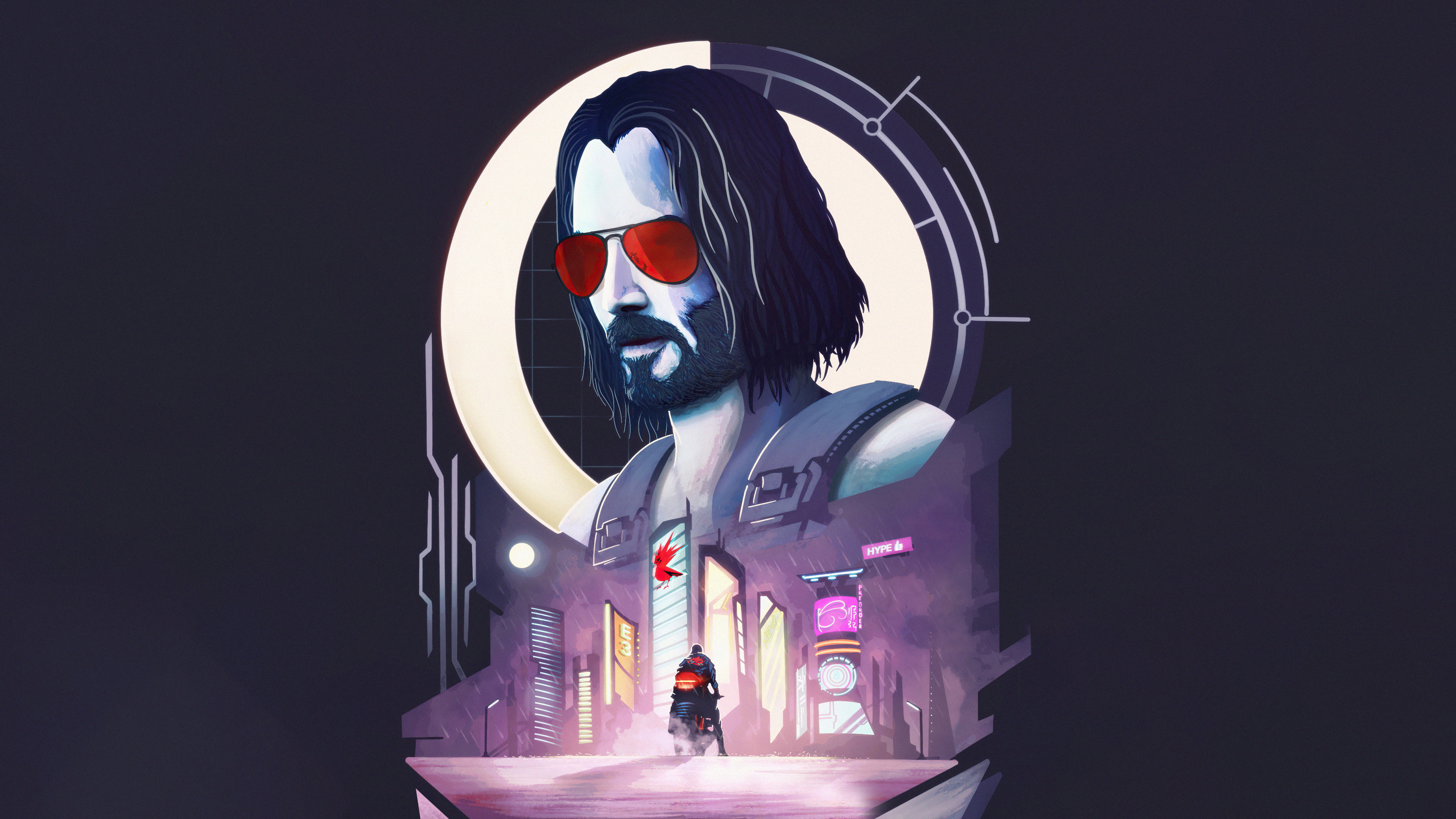 ArtStation, digital, minimalism, Johnny Silverhand, 4K, artwork, Cyberpunk 2077, azlaar, cyberpunk, Keanu Reeves, digital art, HD Wallpaper