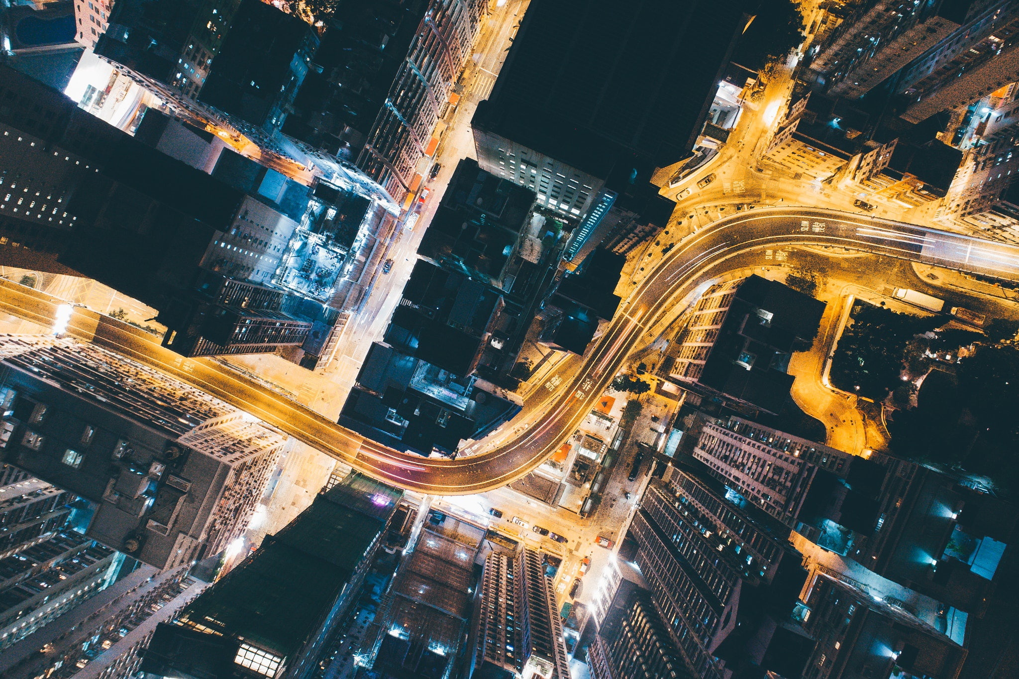 China, road, light, lights, the view from the top, the city, night, down, 1080P, home, HD Wallpaper