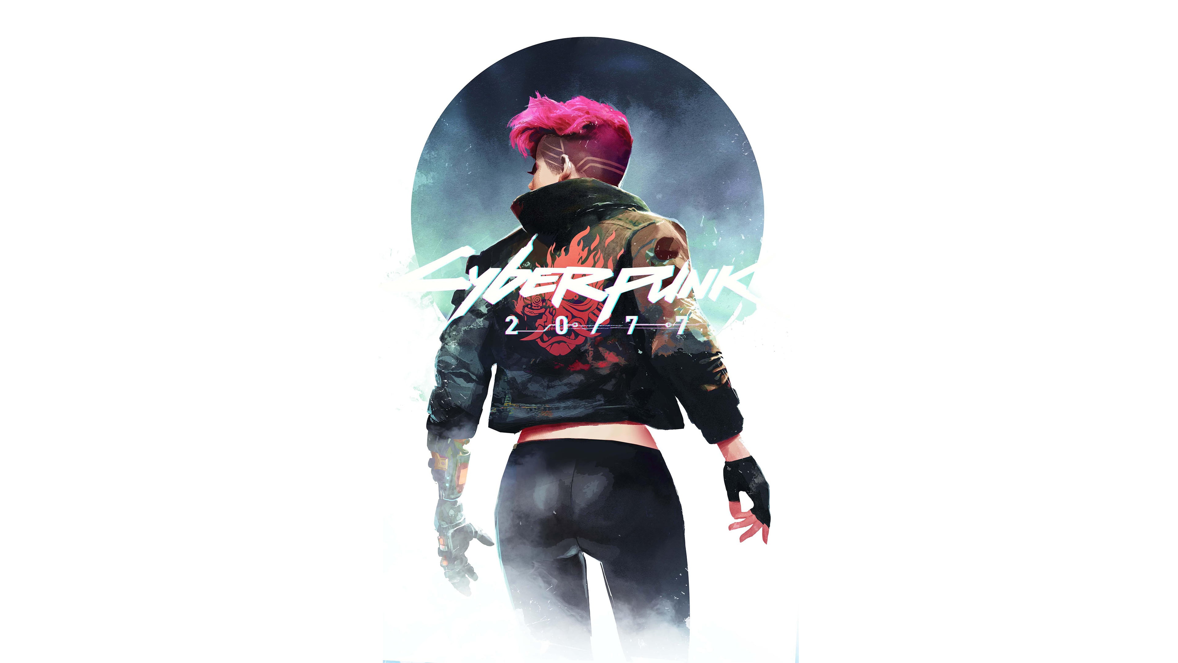 Cyberpunk 2077, simple background, artwork, futuristic, white background, 4K, HD Wallpaper