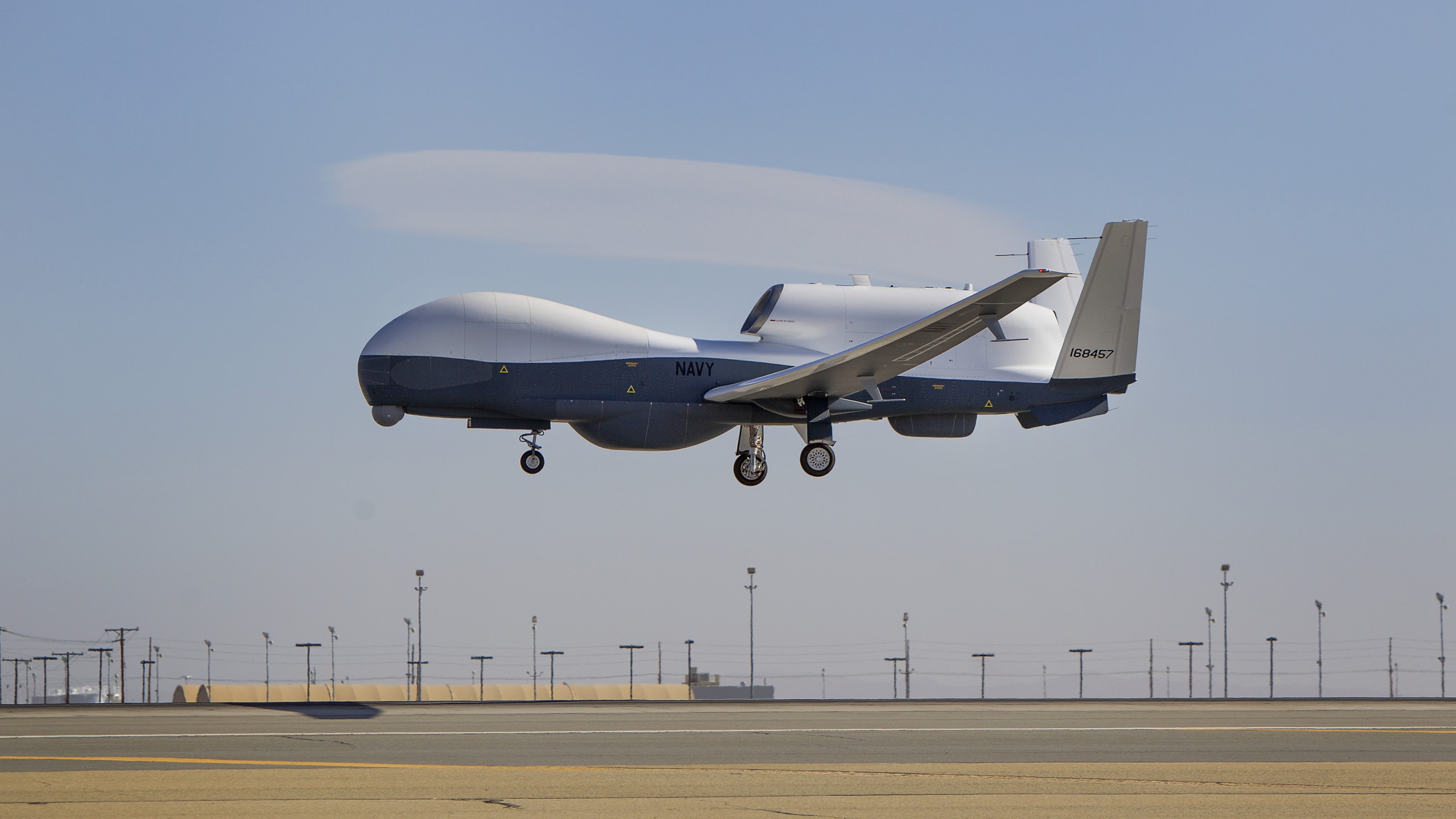 Surveillance UAV, landing, airplane, drone, white, MQ-4C, 4K, black, MQ-4C Triton, USA Army, HD Wallpaper