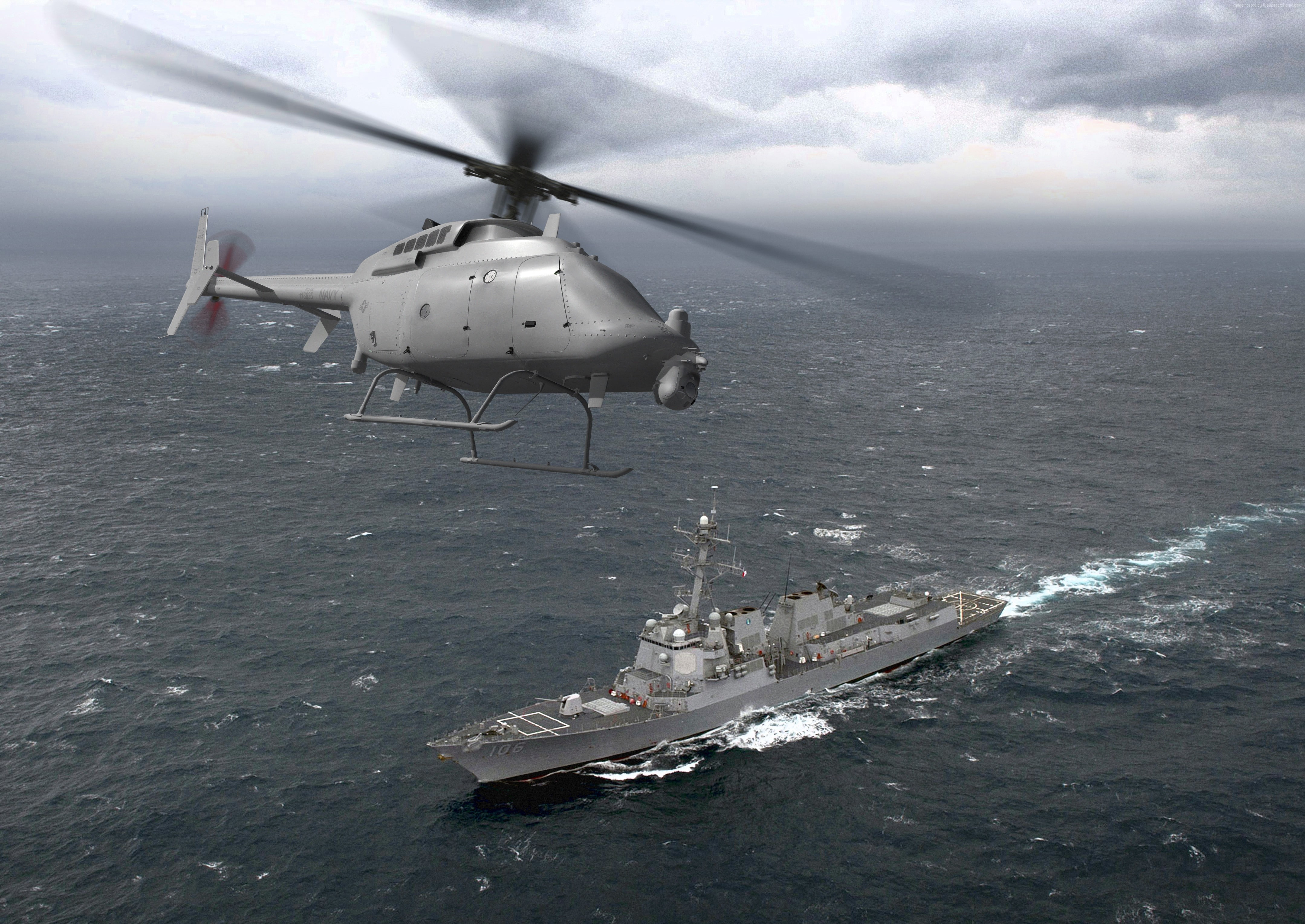 drone, helicopter, MQ-8C Fire Scout, 4K, DDG-106, U.S. Air Force, US Army, HD Wallpaper
