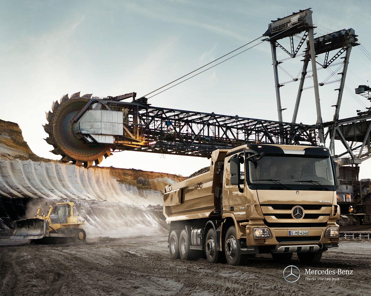 trucks, cars, wallp, constructions, x, hd, art, mercedes, bulldozer, 720P, actros, benz, transportations, HD Wallpaper