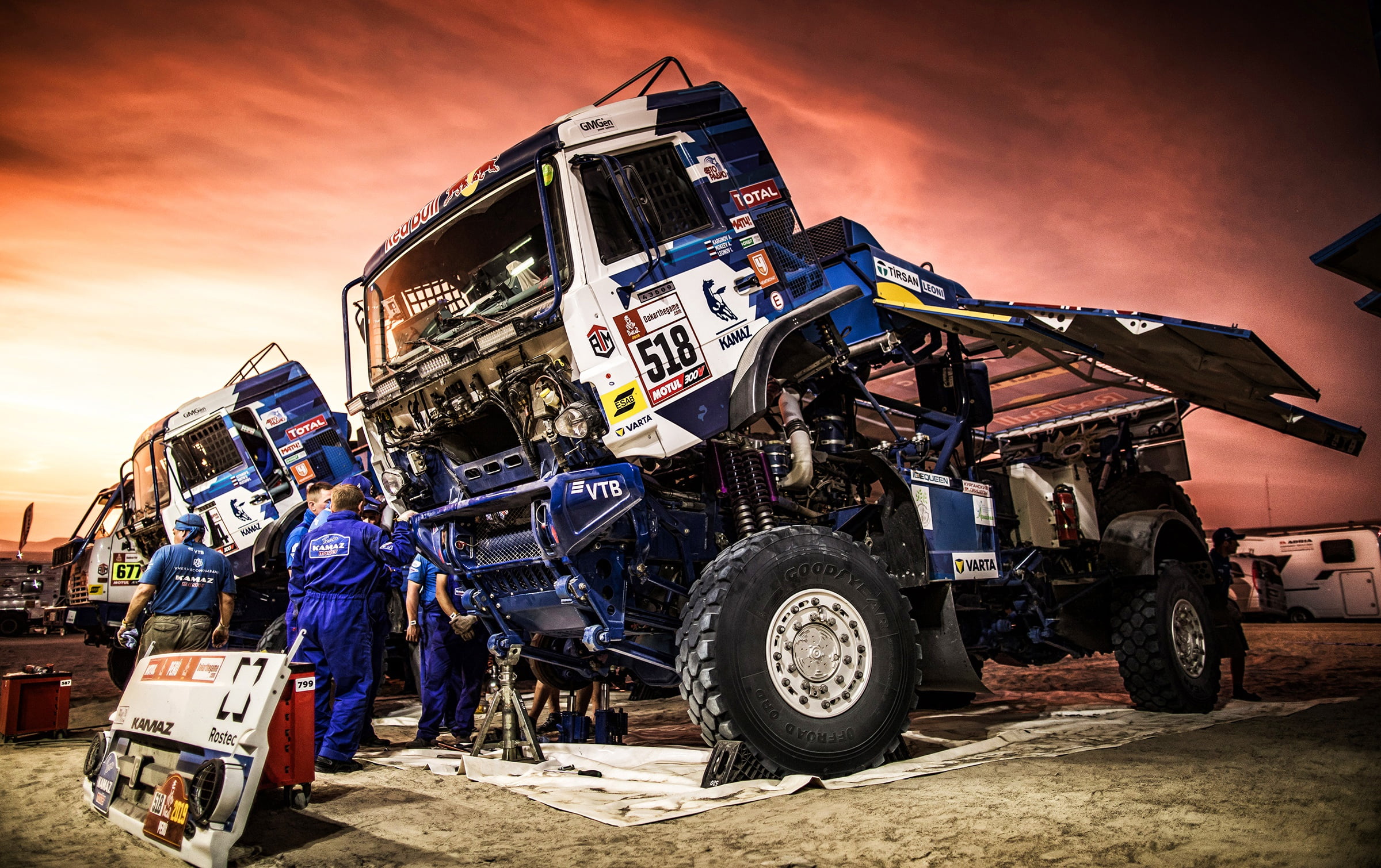 Bivouac, Mechanics, 518, Truck, 1080P, Dakar 2019, Sunset, " KAMAZ-master", Dakar, The evening, Service, 514, Russia, Master, Machine, Rally, Auto, Repair, HD Wallpaper