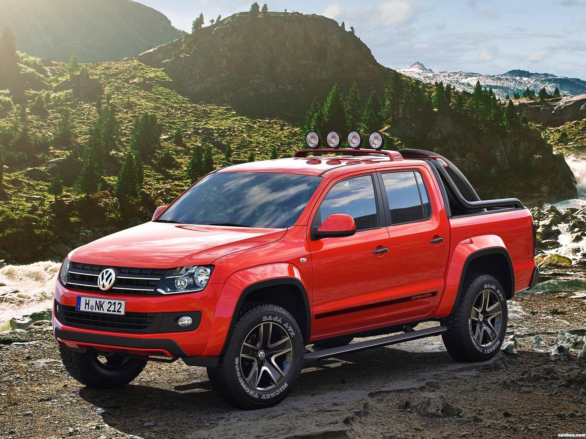 Volkswagen Amarok, non-urban scene, nature, red, land, Volkswagen, travel, car, outdoors, sunlight, no people, VW Amarok, flag, stationary, mode of transportation, HD Wallpaper