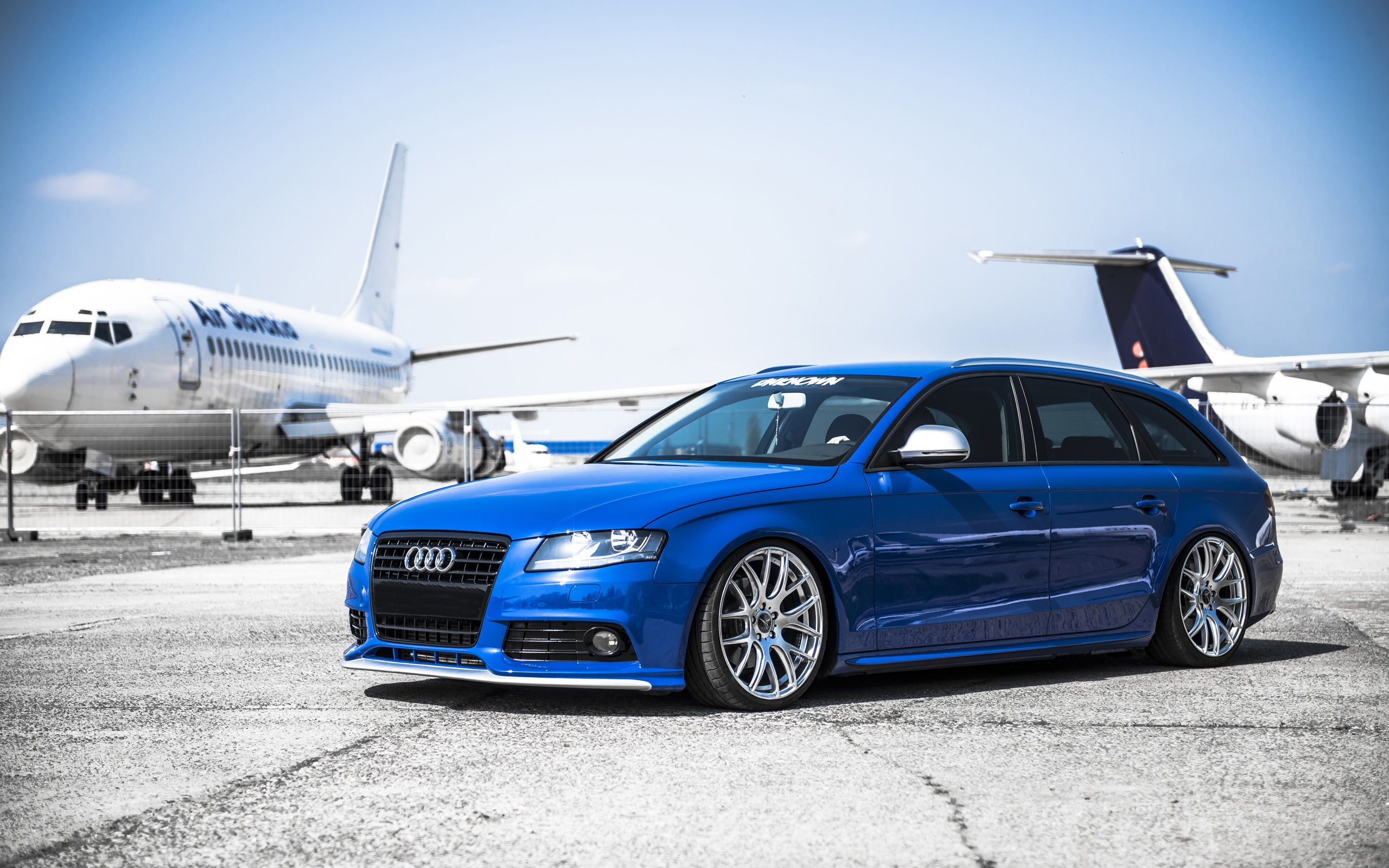 Car, 2K, Audi, Blue, Airport, Aircraft, HD Wallpaper