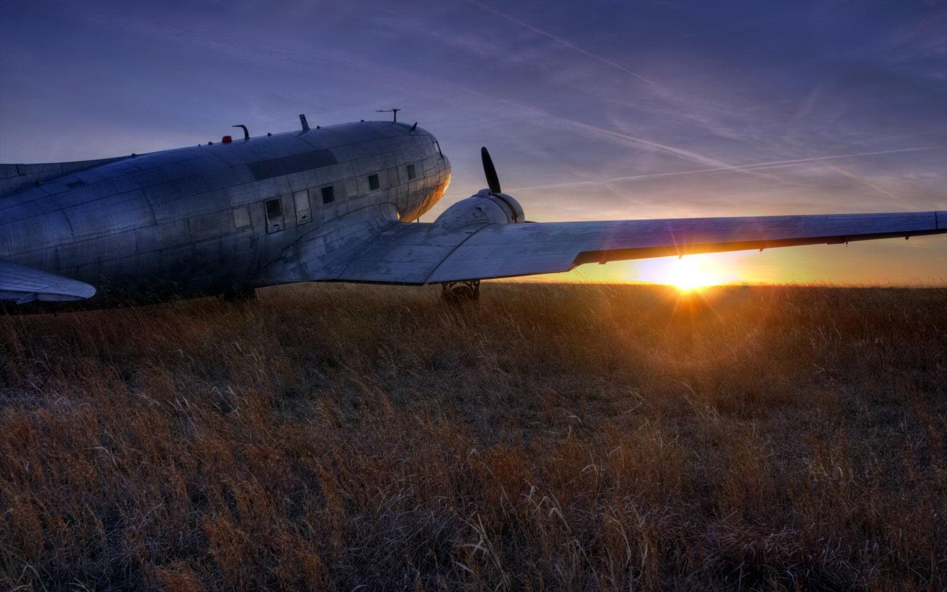 late, aircraft planes, great, dc, dakota, sunset, field, vintage, 1080P, plane, HD Wallpaper