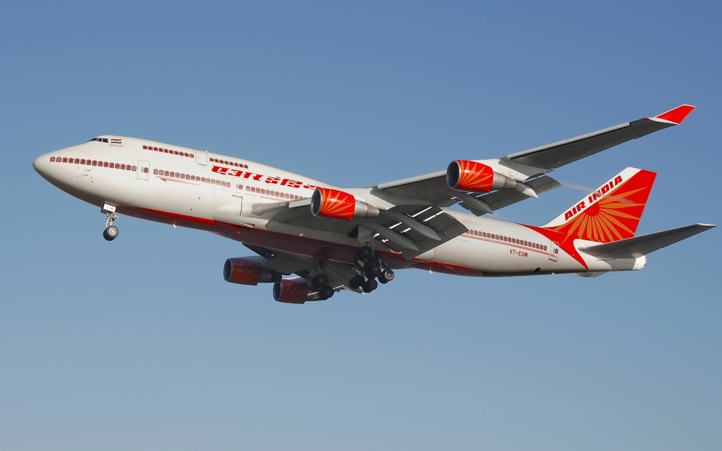 india, transportation, aircraft, commercial, copy space, Aircrafts / Planes, on the move, blue, air, sunny, aerospace industry, above, sky, red, side view, HD Wallpaper