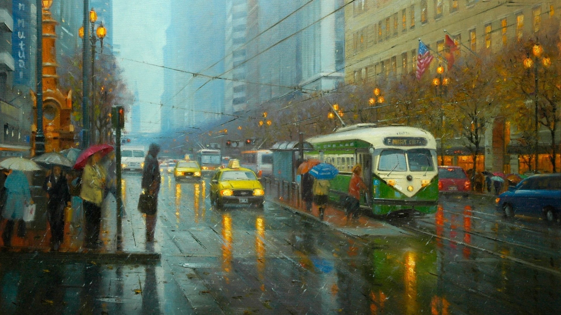 vintage, city, rain, 1080P, cityscape, San Francisco, HD Wallpaper