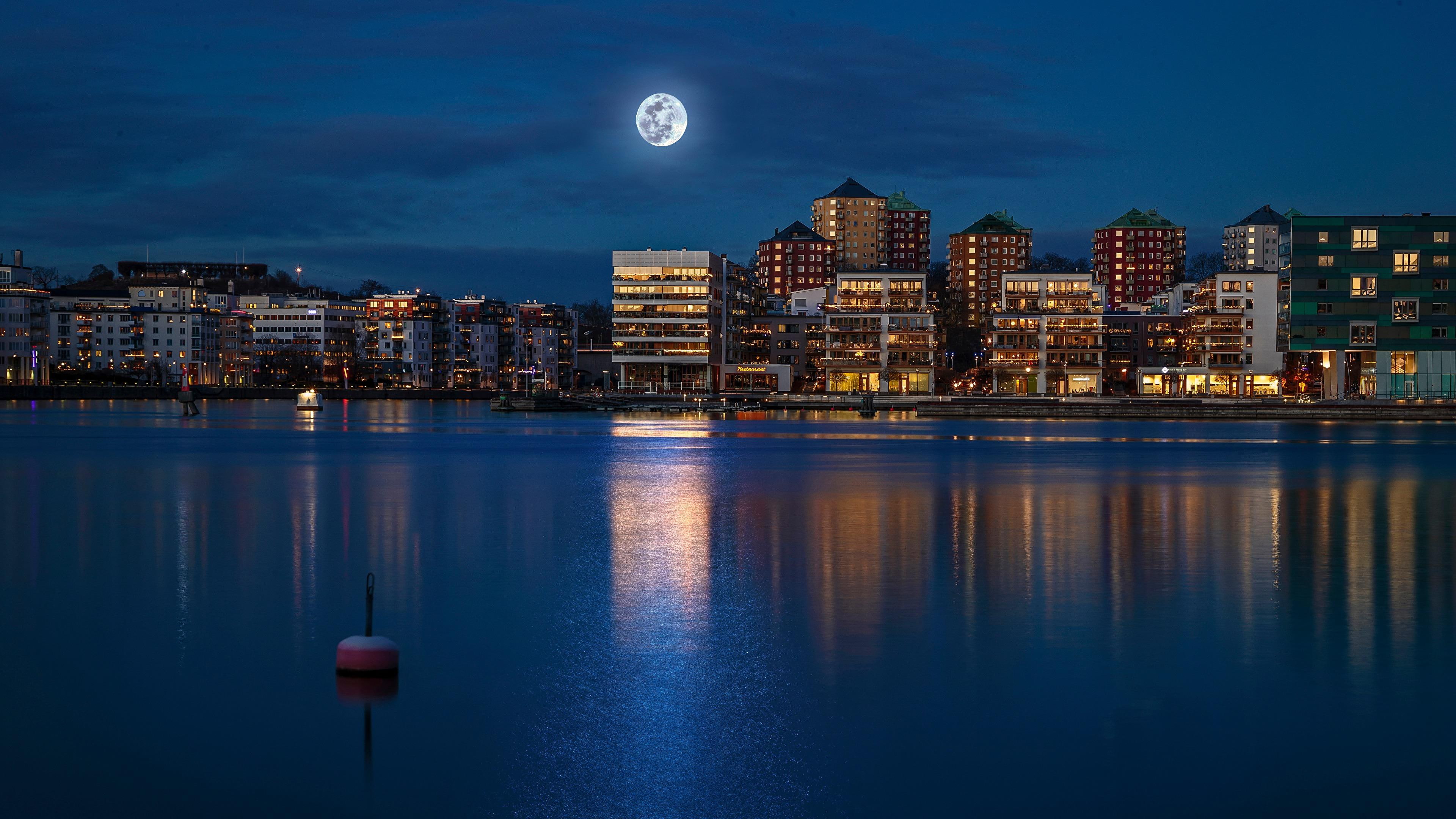 europe, full moon, 4K, sweden, night, darkness, cityscape, moonlight, stockholm, HD Wallpaper