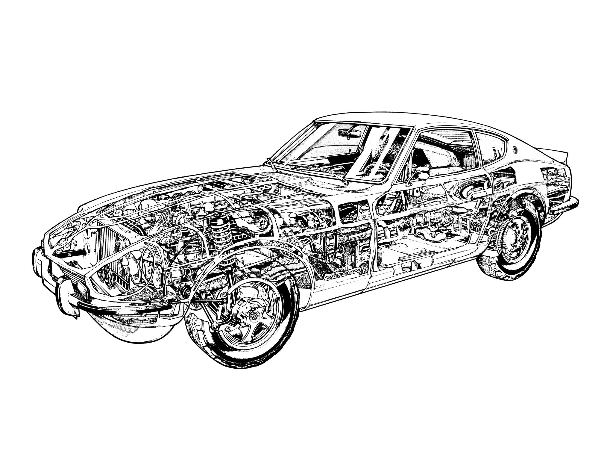 interior, 240z, classic, hs30, cutaway, datsun, 1080P, 1969aei74, engine, HD Wallpaper