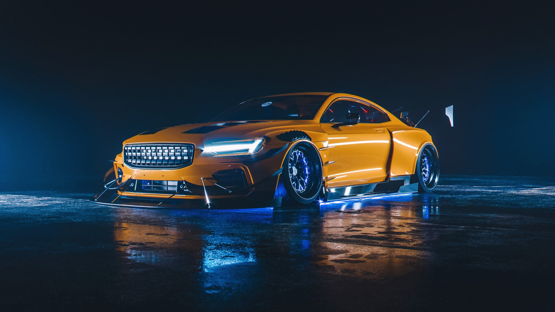 orange cars, 1080P, vehicle, digital art, Khyzyl Saleem, render, car, HD Wallpaper