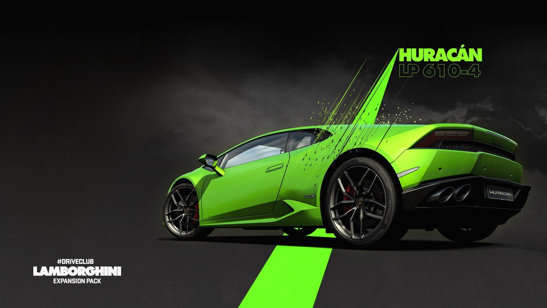 motor vehicle, competition, renewable energy, Driveclub, land vehicle, 1080P, copy space, Lamborghini, speed, green color, Lamborghini Huracan LP 610 4, HD Wallpaper