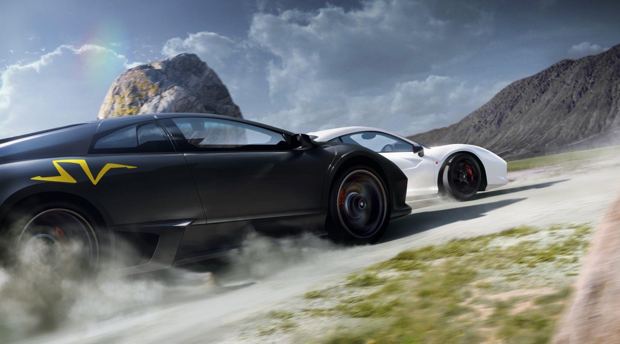 mountain, motion, outdoors, journey, day, road trip, road, motor vehicle, on the move, Lamborghini Murcielago LP 670-4 Super Veloce, speed, white cars, HD Wallpaper