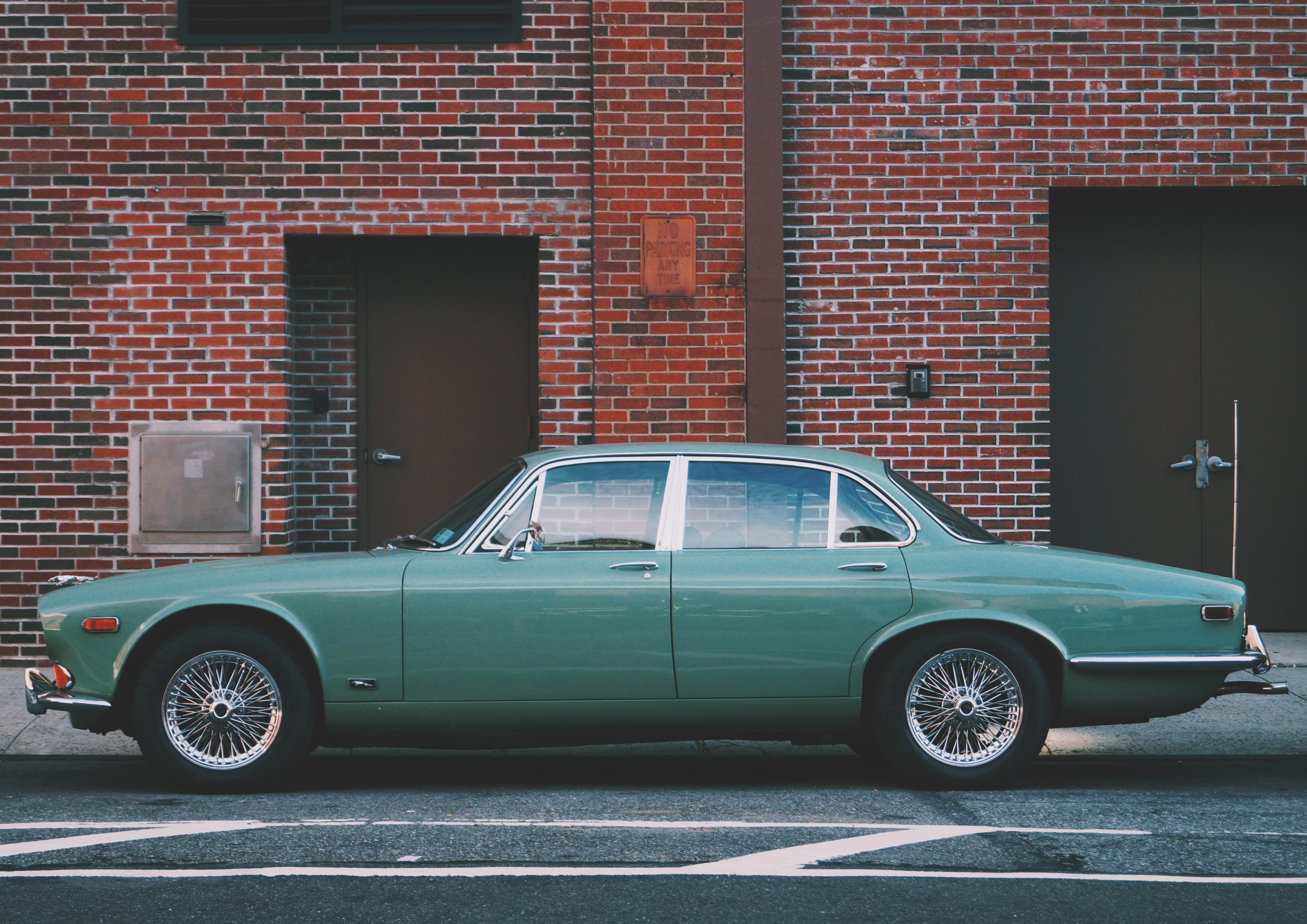 mode of transportation, brown, green, parked, day, architecture, brick wall, city, mode of transport, maroon, sedan, no people, On The Road, building exterior, HD Wallpaper