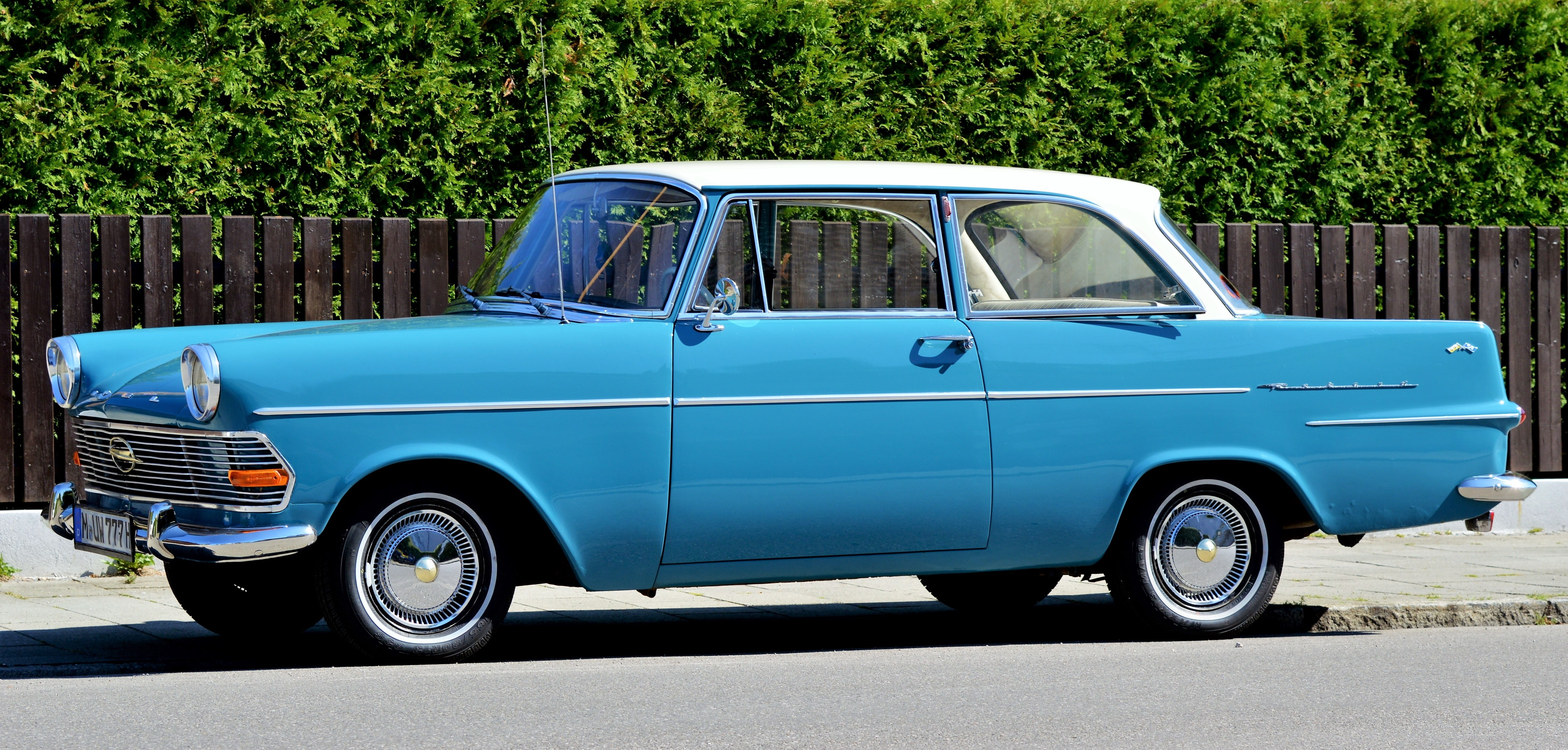 old, opel record, blue, tree, stationary, plant, old car, motor vehicle, side view, Auto, automotive, classic, outdoors, parking, day, transportation, travel, HD Wallpaper